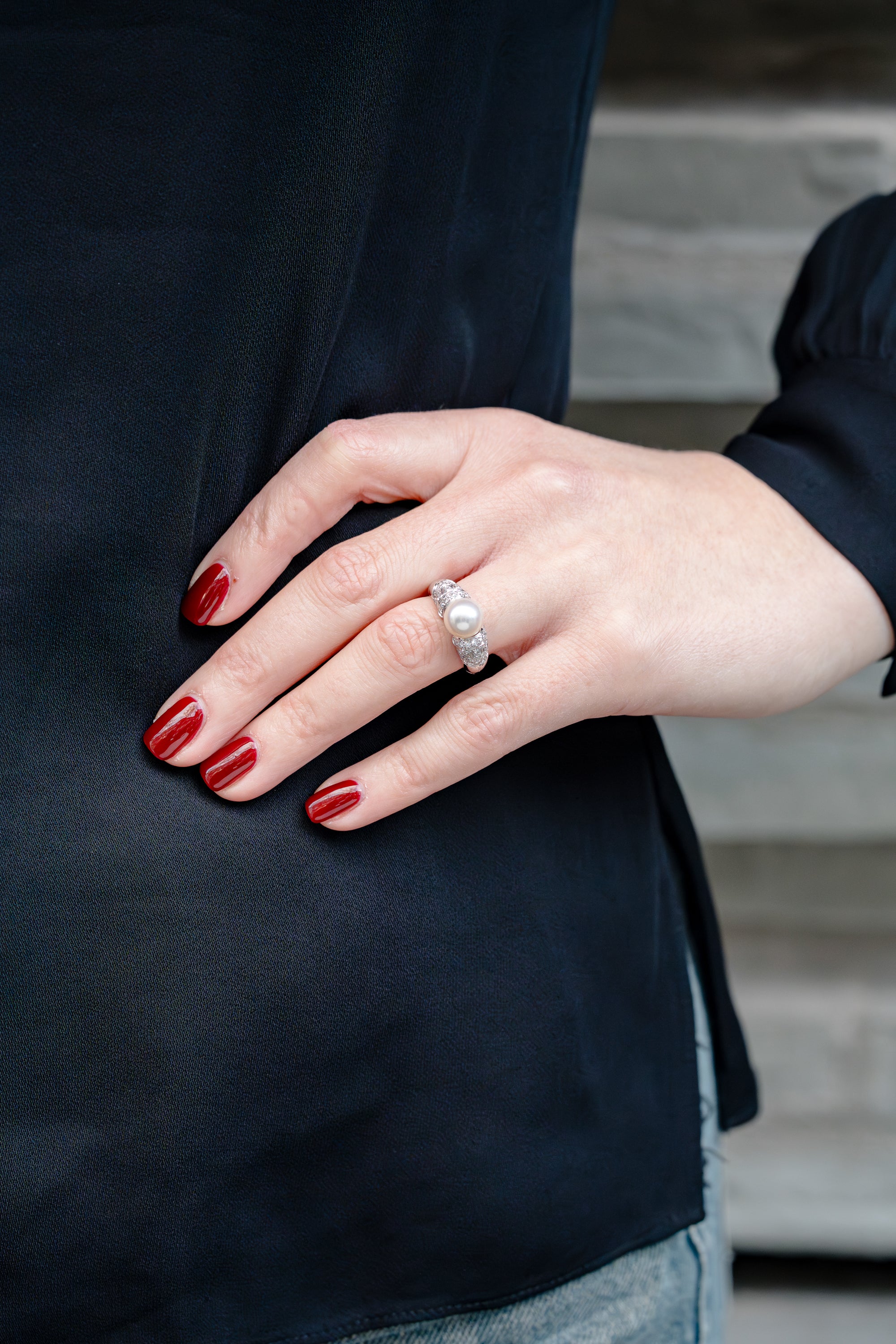 Bvlgari Passo Doppio Pearl & Diamond Ring | 18k White Gold | 1980's