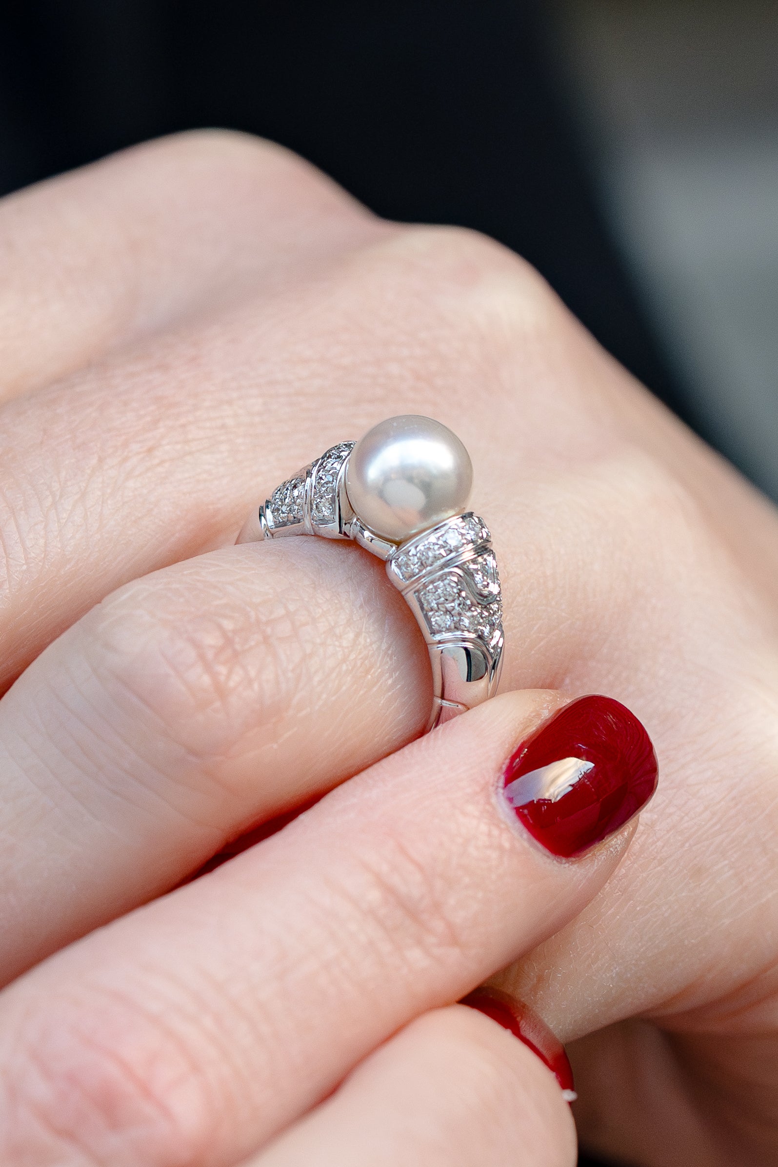 Bvlgari Passo Doppio Pearl & Diamond Ring | 18k White Gold | 1980's