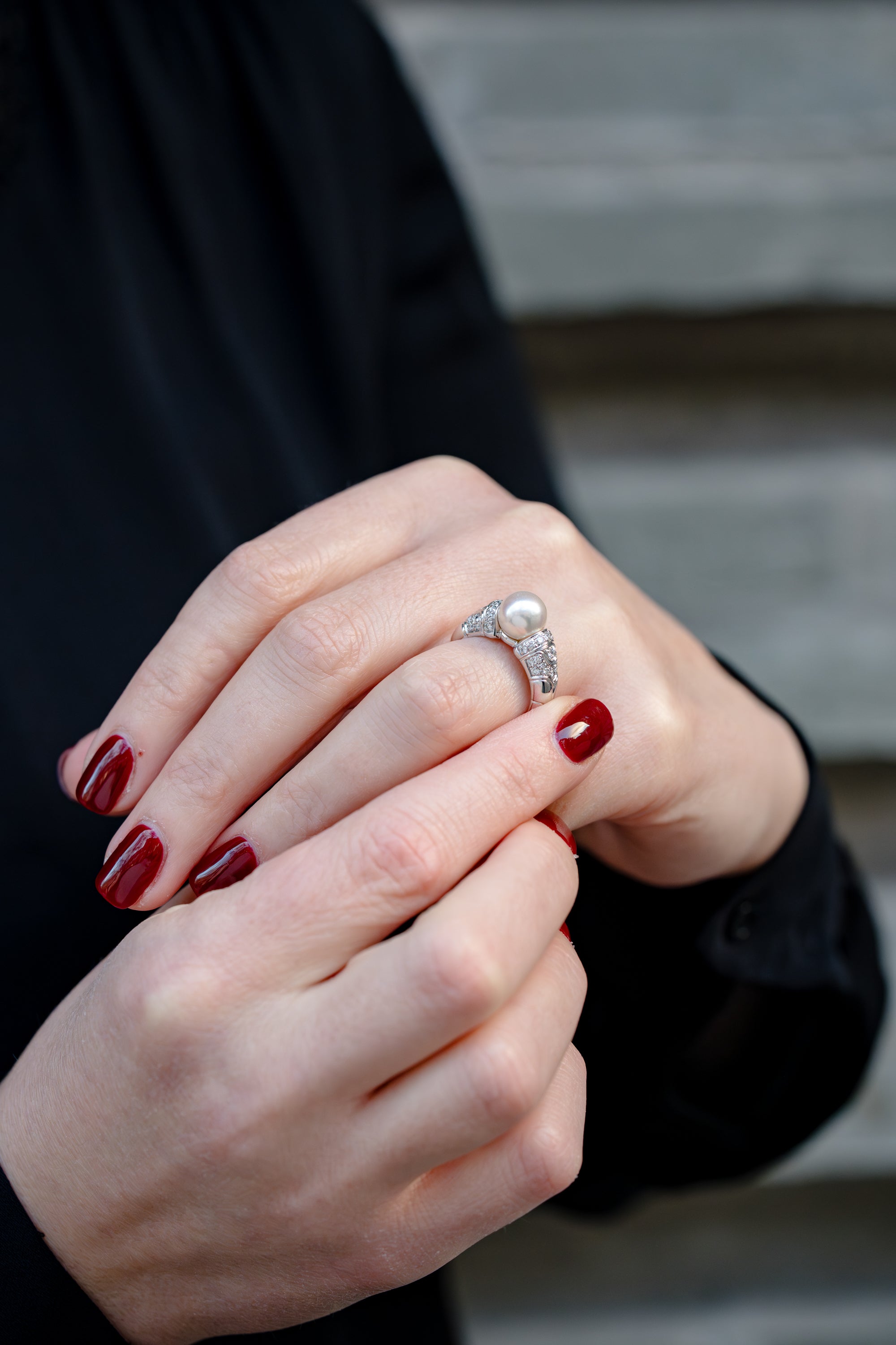 Bvlgari Passo Doppio Pearl & Diamond Ring | 18k White Gold | 1980's
