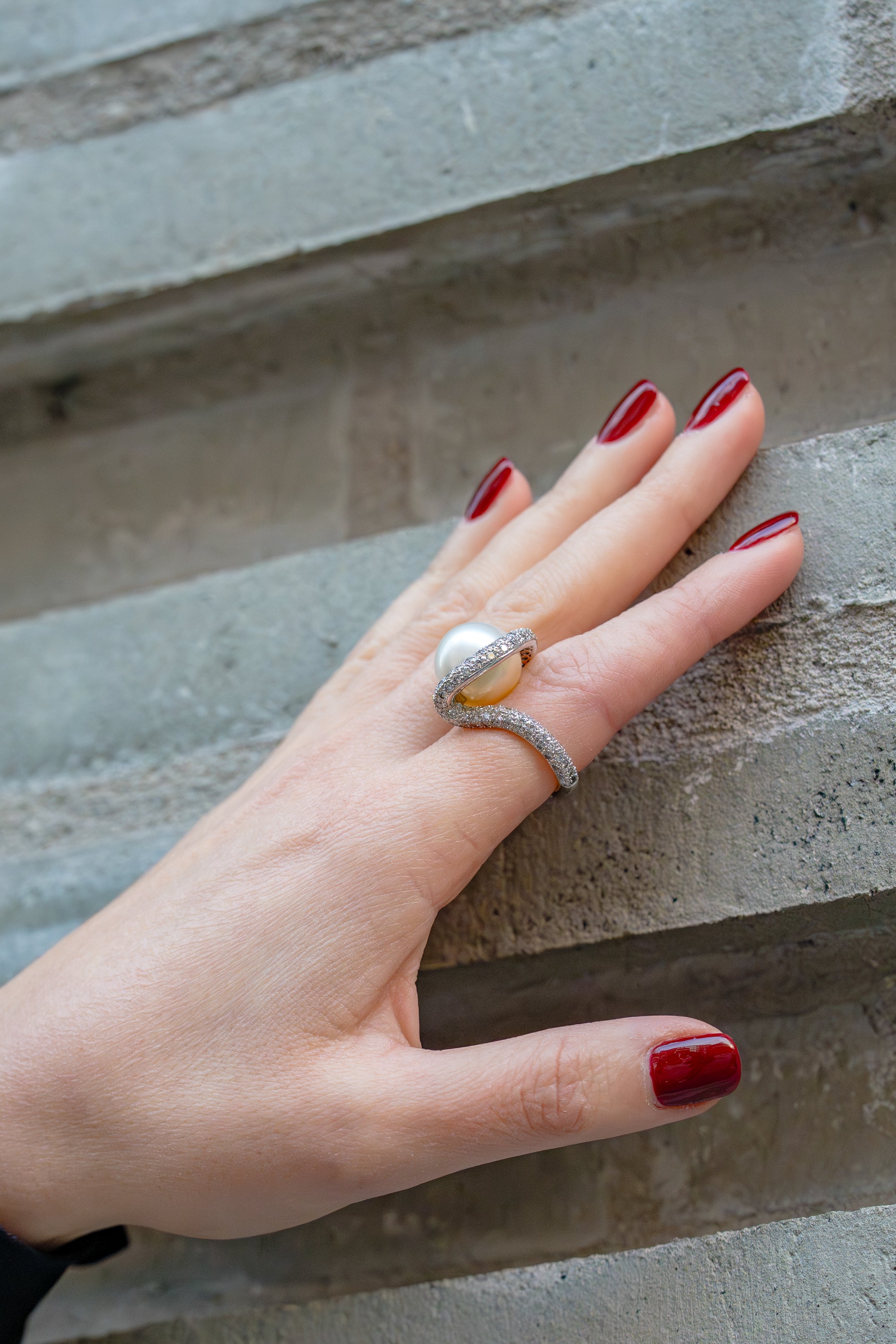 Pearl & Diamond Ring | Pave Diamonds | 18k White Gold