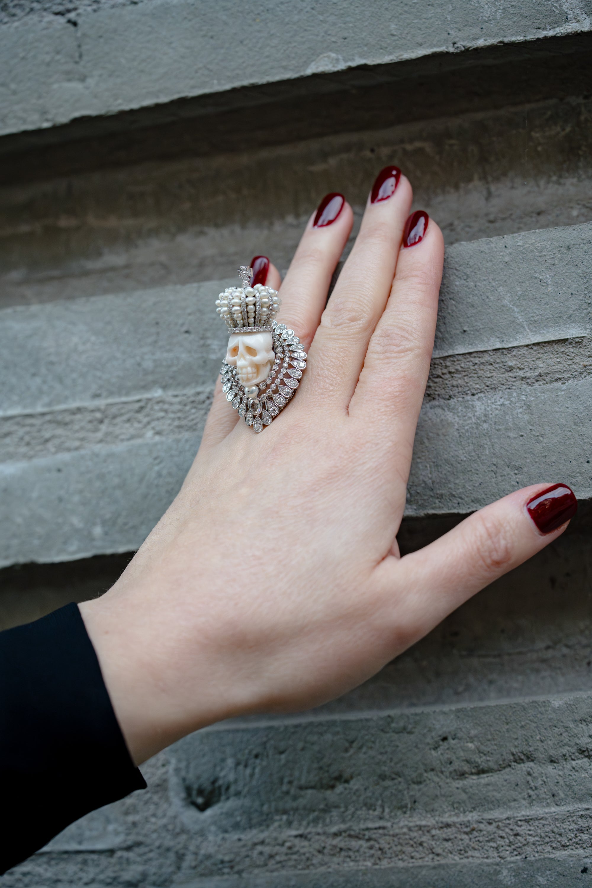 Regal Skeleton Ring with Pearls & Pavé Diamonds | 18k White Gold