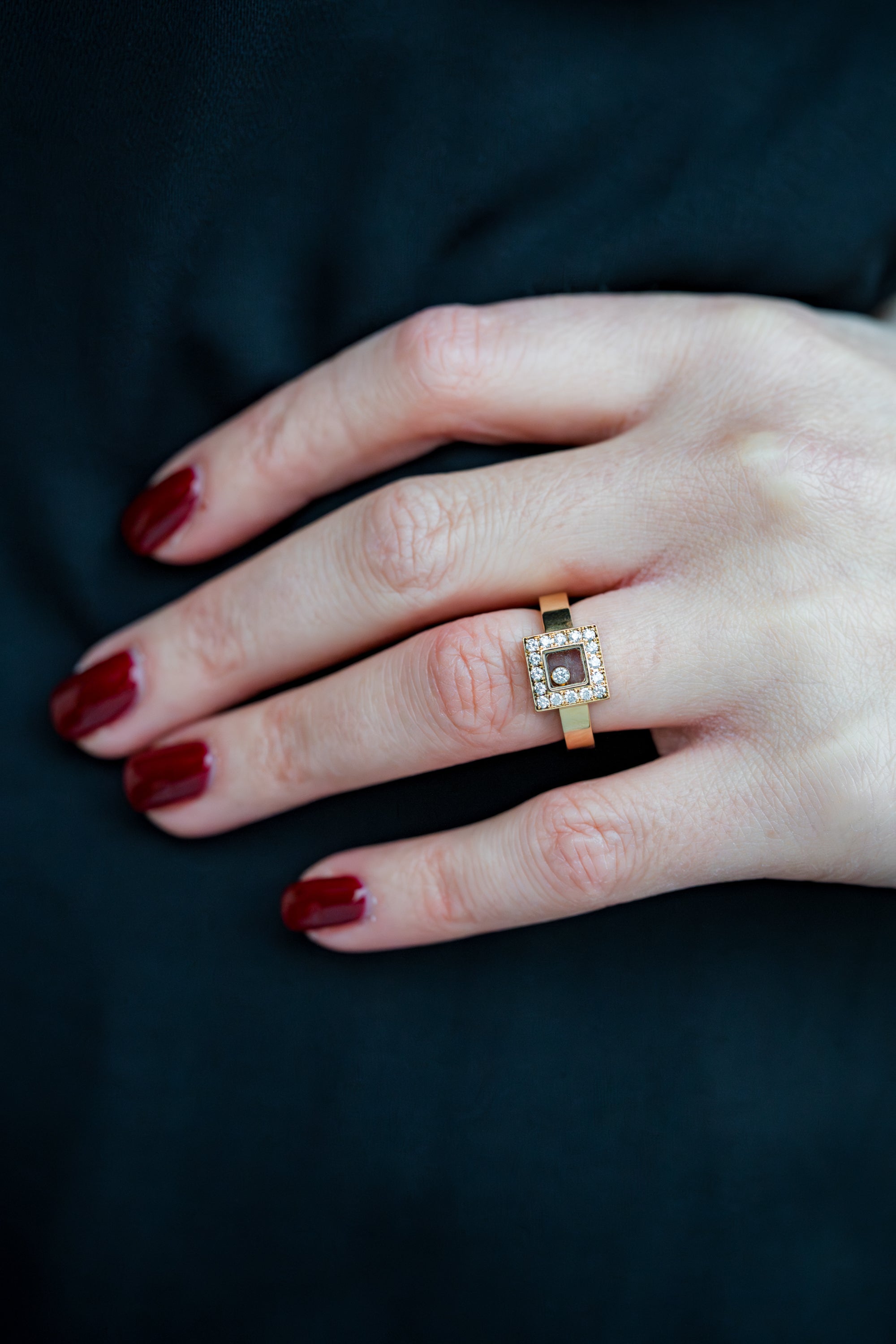 Chopard Happy Diamonds Square Ring | 18k Yellow Gold | Size 52