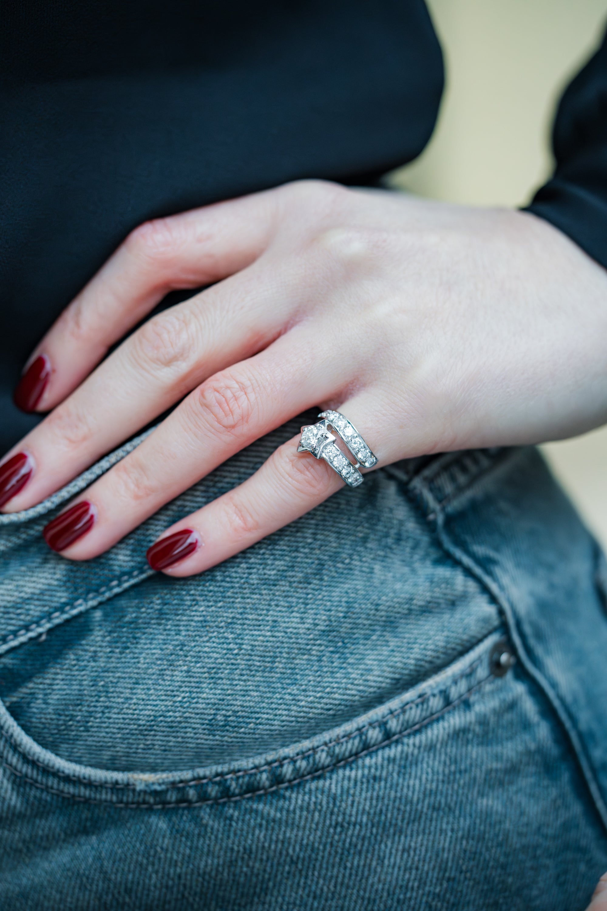 Pavé Diamond Star Ring | 18k White Gold