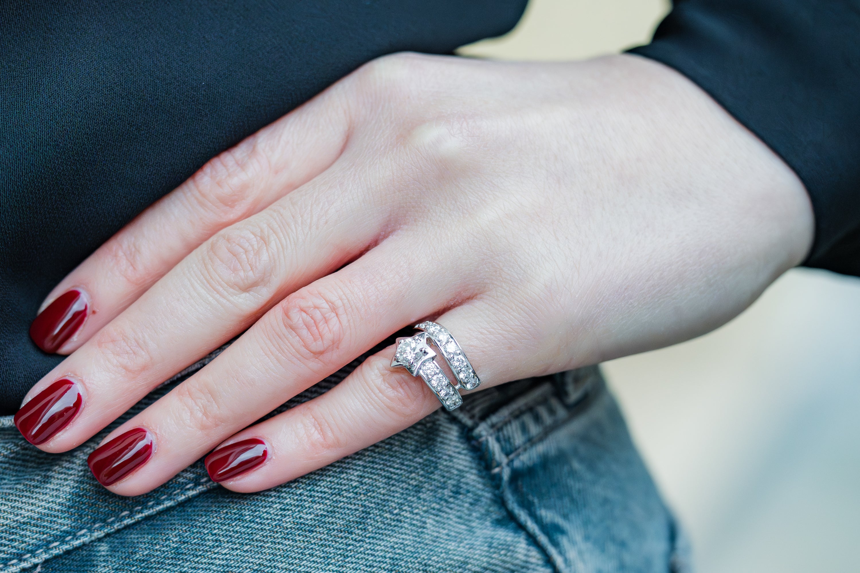 Pavé Diamond Star Ring | 18k White Gold