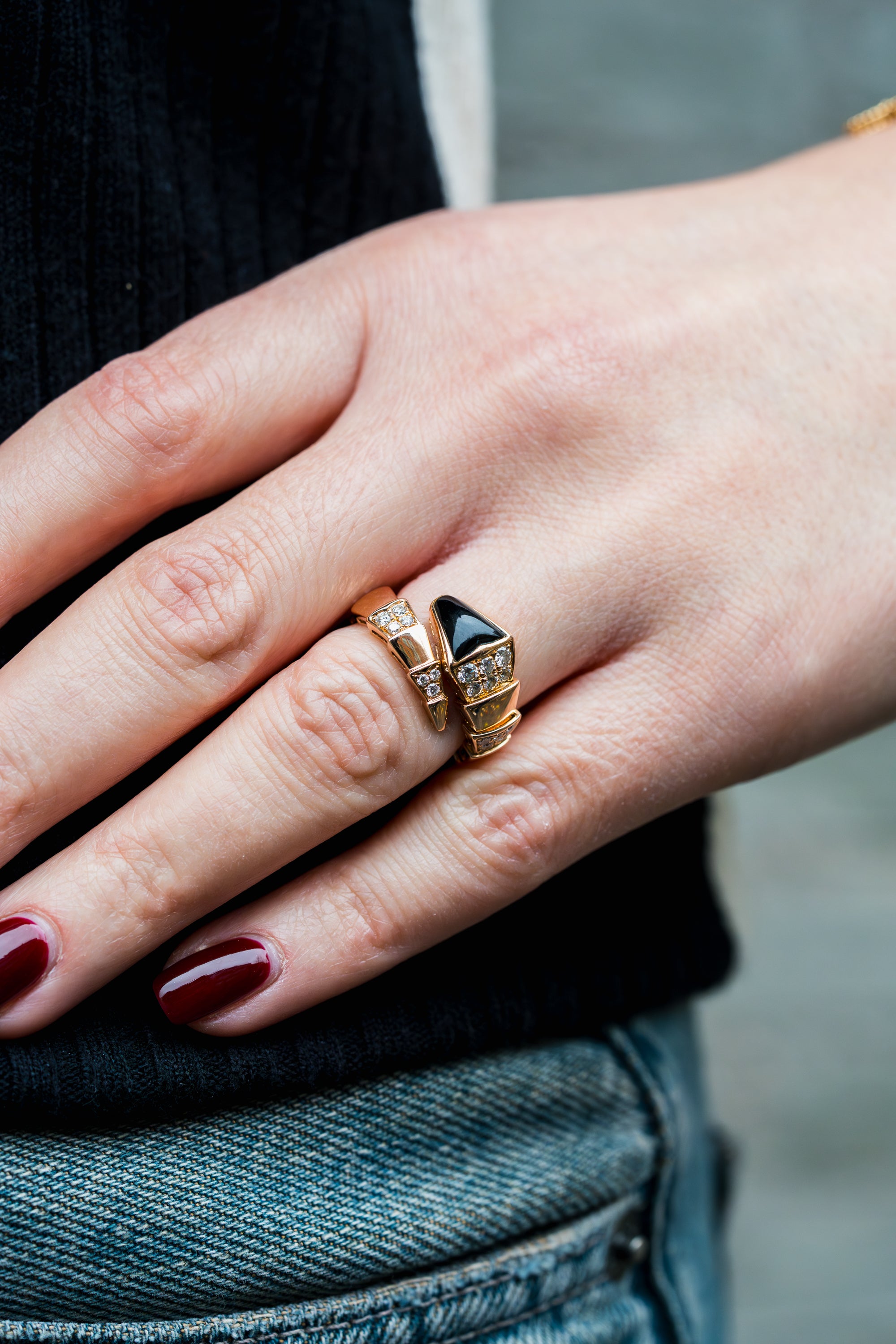 Bvlgari Serpenti Viper Onyx & Diamond Ring | 18k Rose Gold