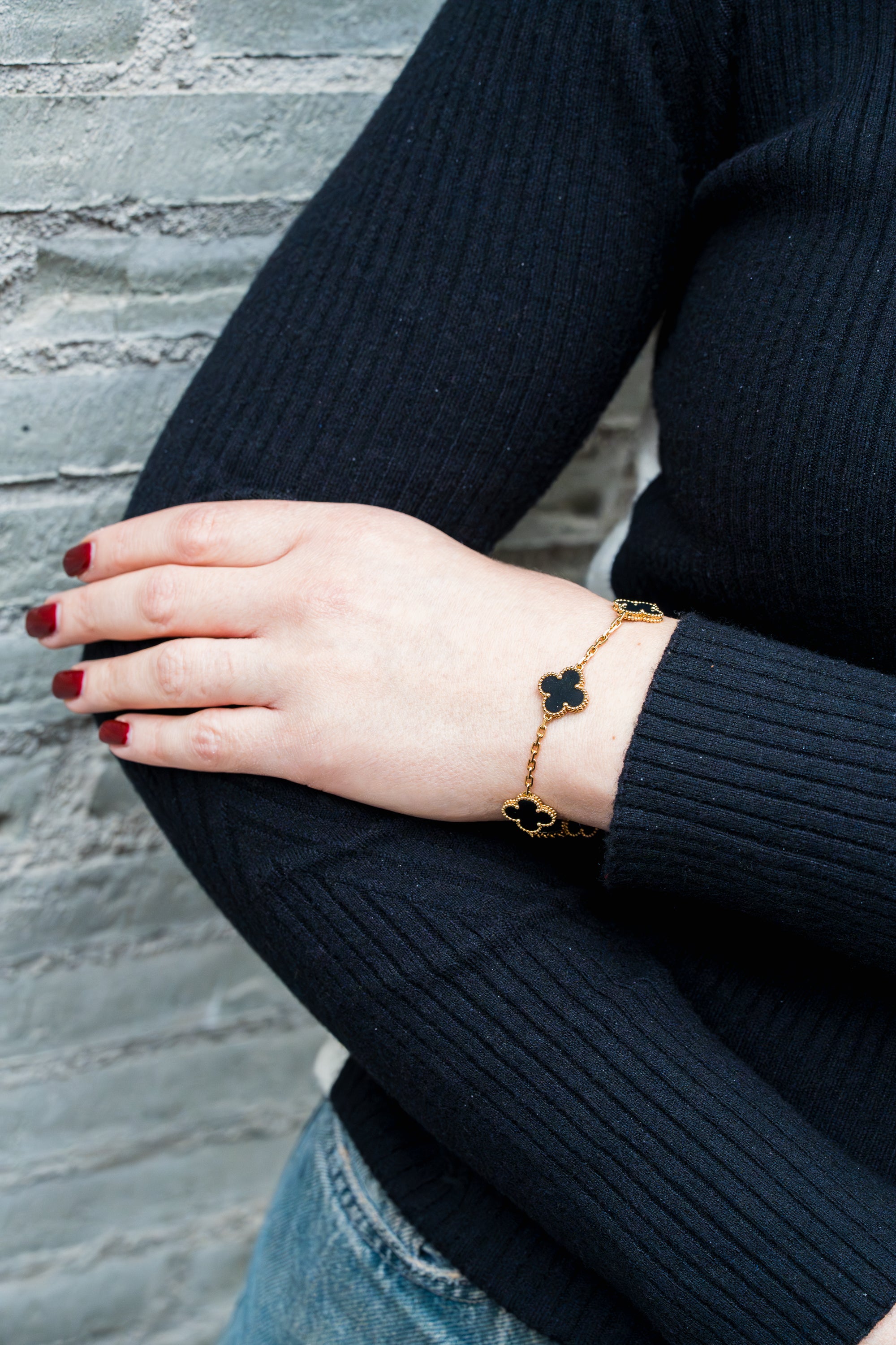 Van Cleef & Arpels Vintage Alhambra Bracelet, 5 Motifs | Onyx & 18k Yellow Gold | Box & Papers | 2023
