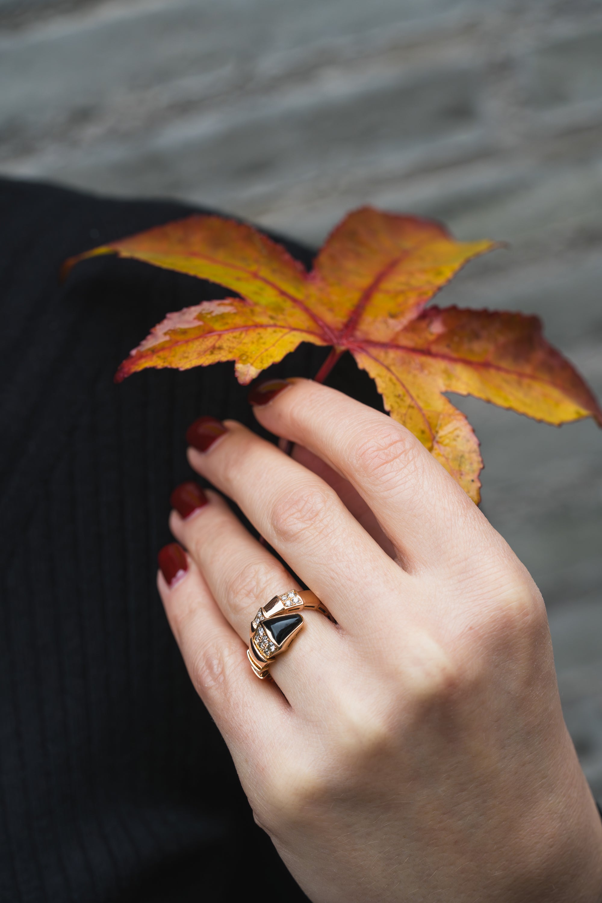 Bvlgari Serpenti Viper Onyx & Diamond Ring | 18k Rose Gold
