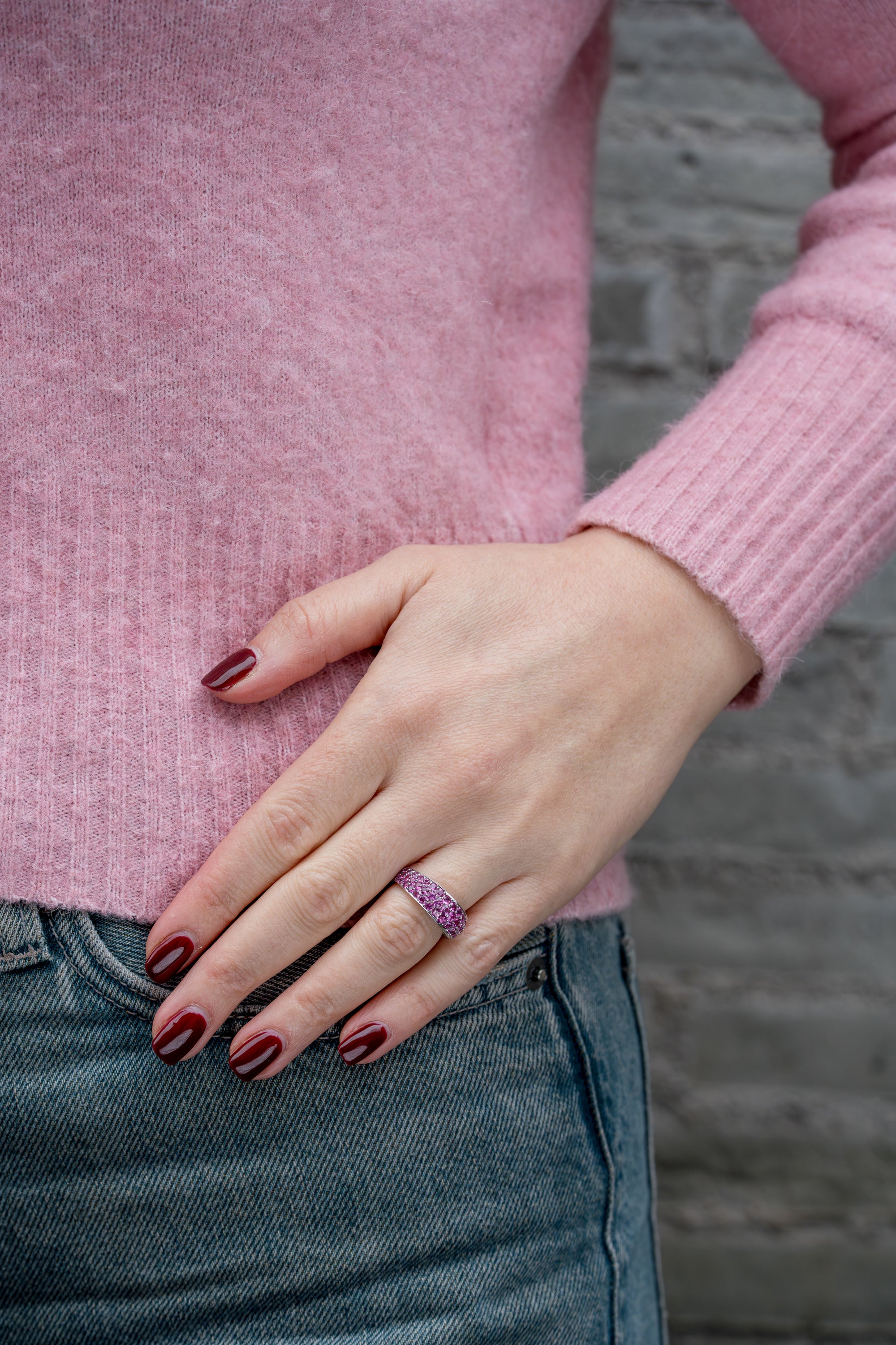 Tiffany Pink Sapphire & Pavé Diamond Ring | 18k White Gold | 2000