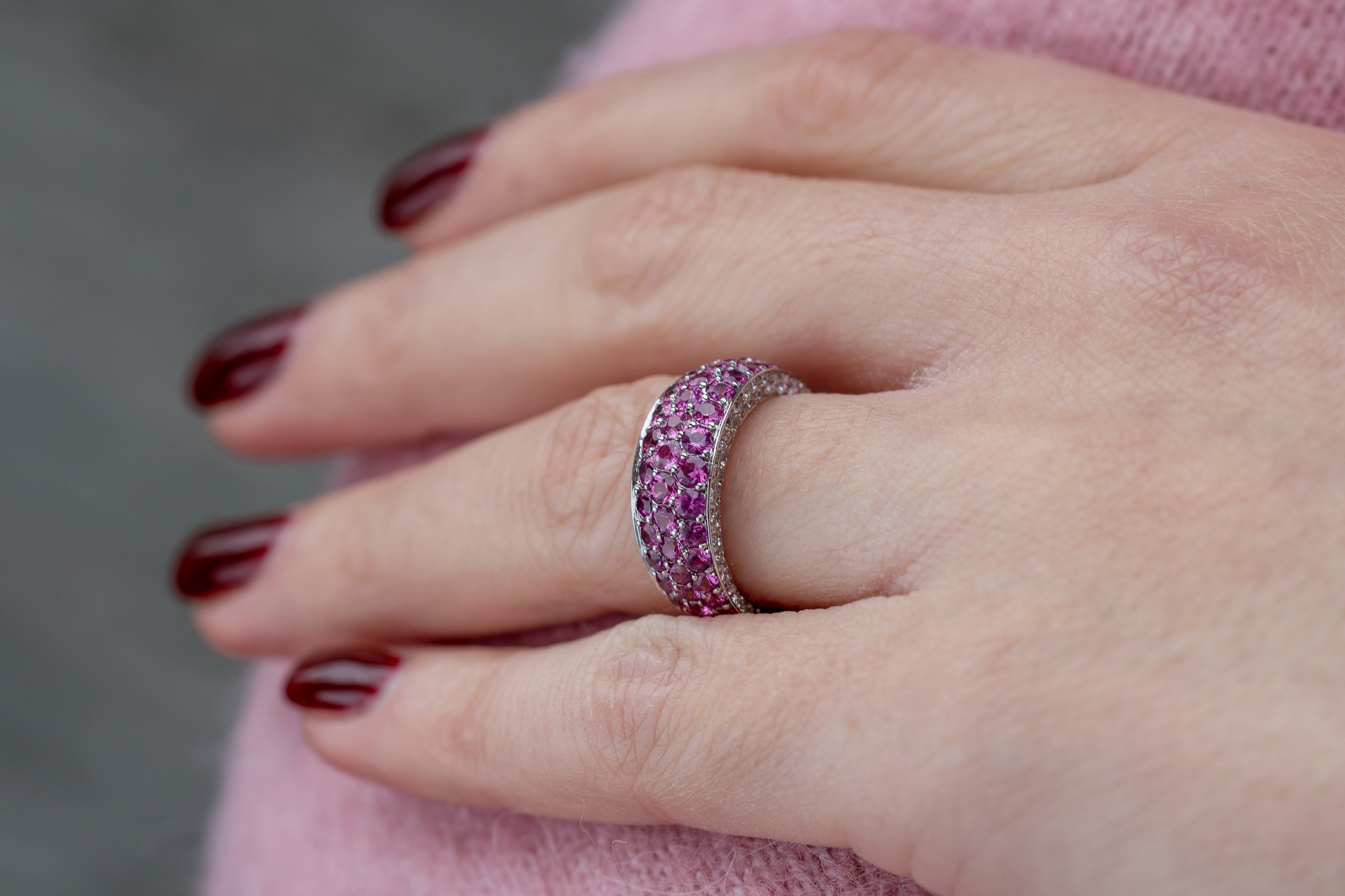Tiffany Pink Sapphire & Pavé Diamond Ring | 18k White Gold | 2000