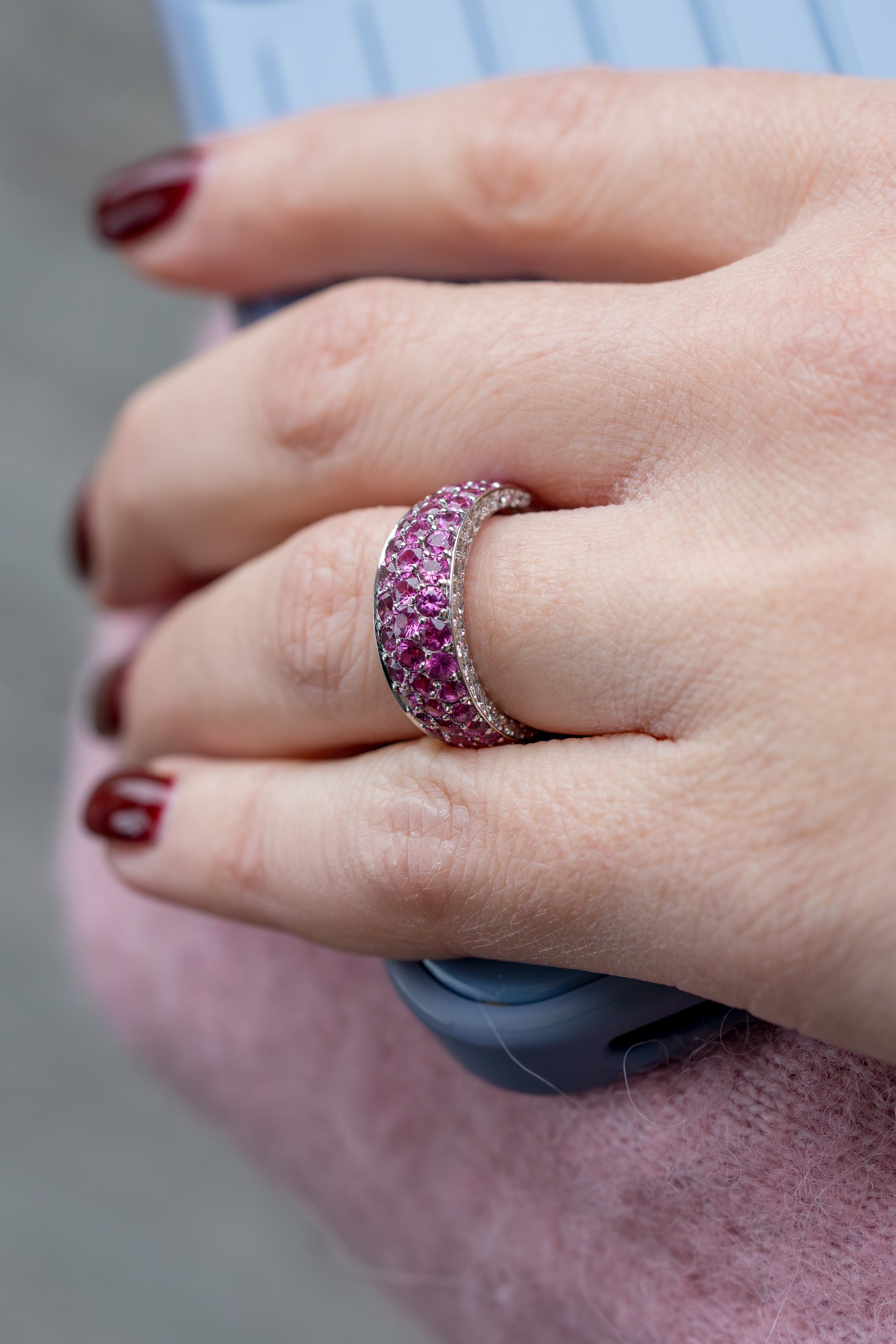 Tiffany Pink Sapphire & Pavé Diamond Ring | 18k White Gold | 2000