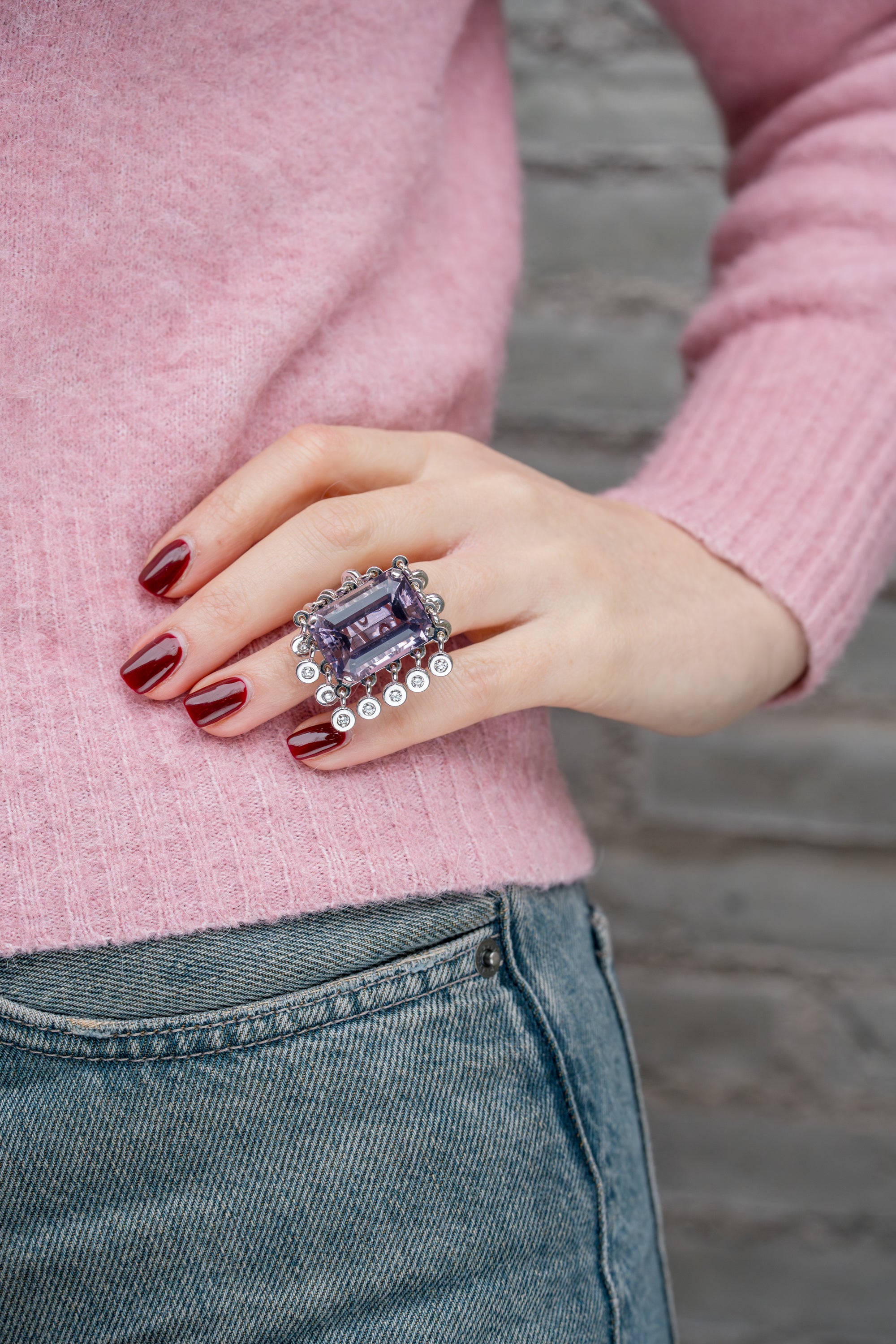 Dior 'Belle des Iles' Amethyst Diamond Cocktail Ring | 18k White Gold
