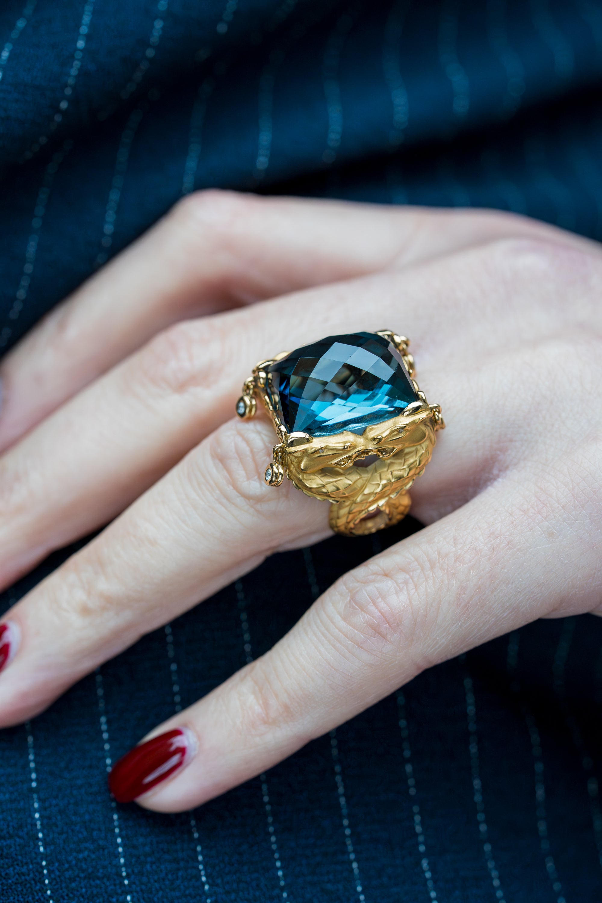 Carrera y Carrera | Nankin Blue Topaz & Diamond Ring | 18k Yellow Gold