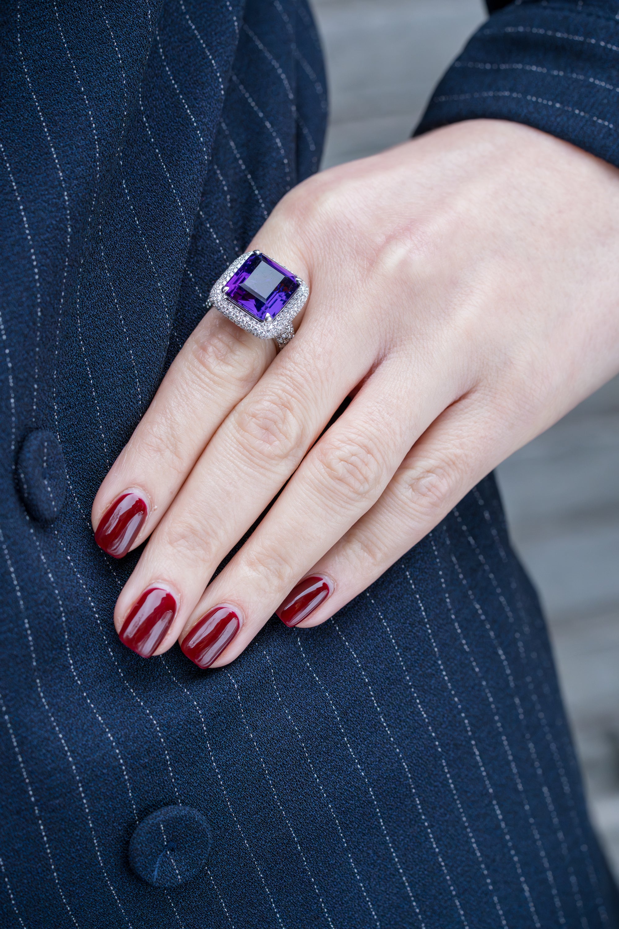 Amethyst & Pavé Diamond Cocktail Ring | 18k White Gold