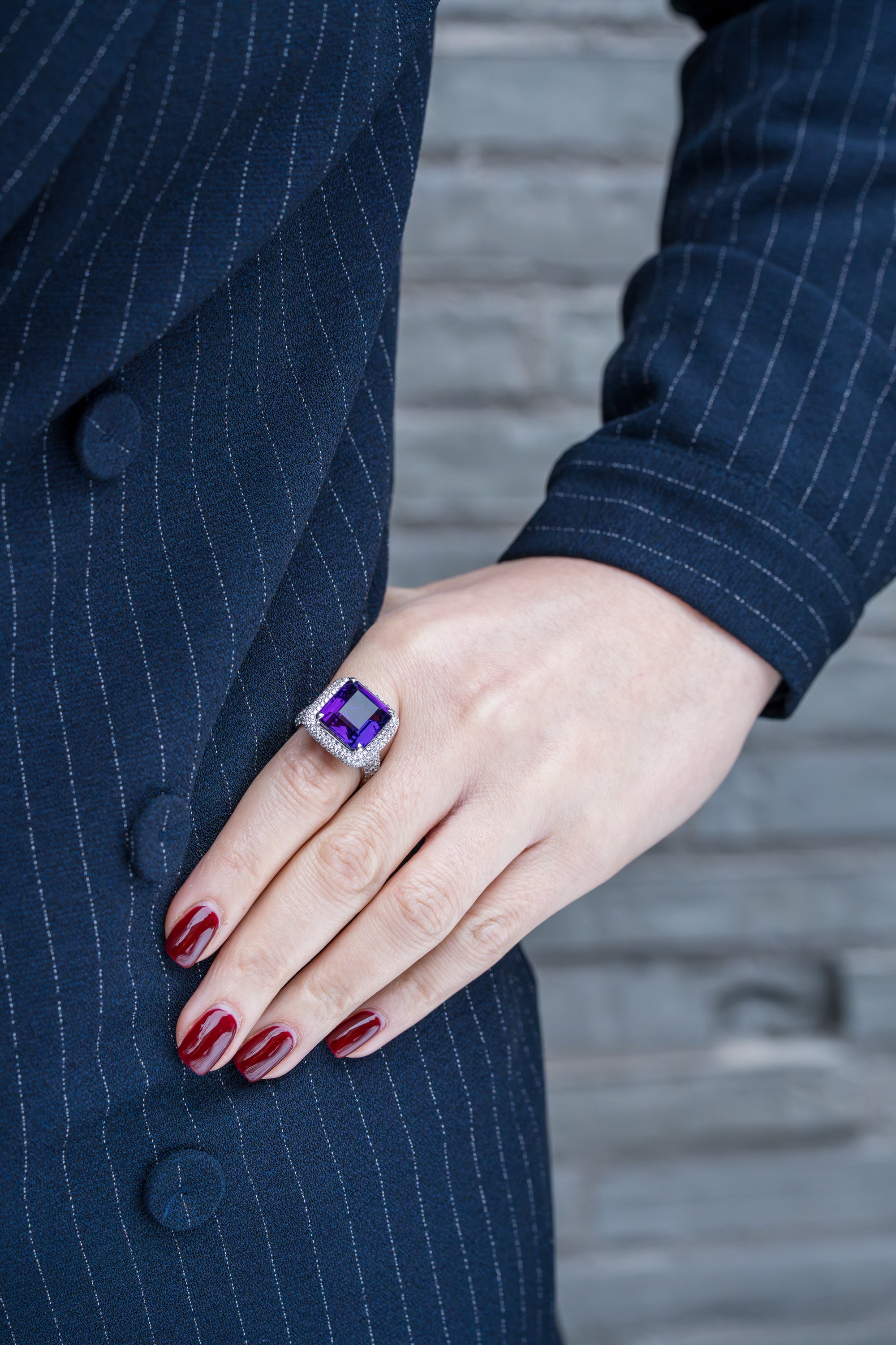 Amethyst & Pavé Diamond Cocktail Ring | 18k White Gold