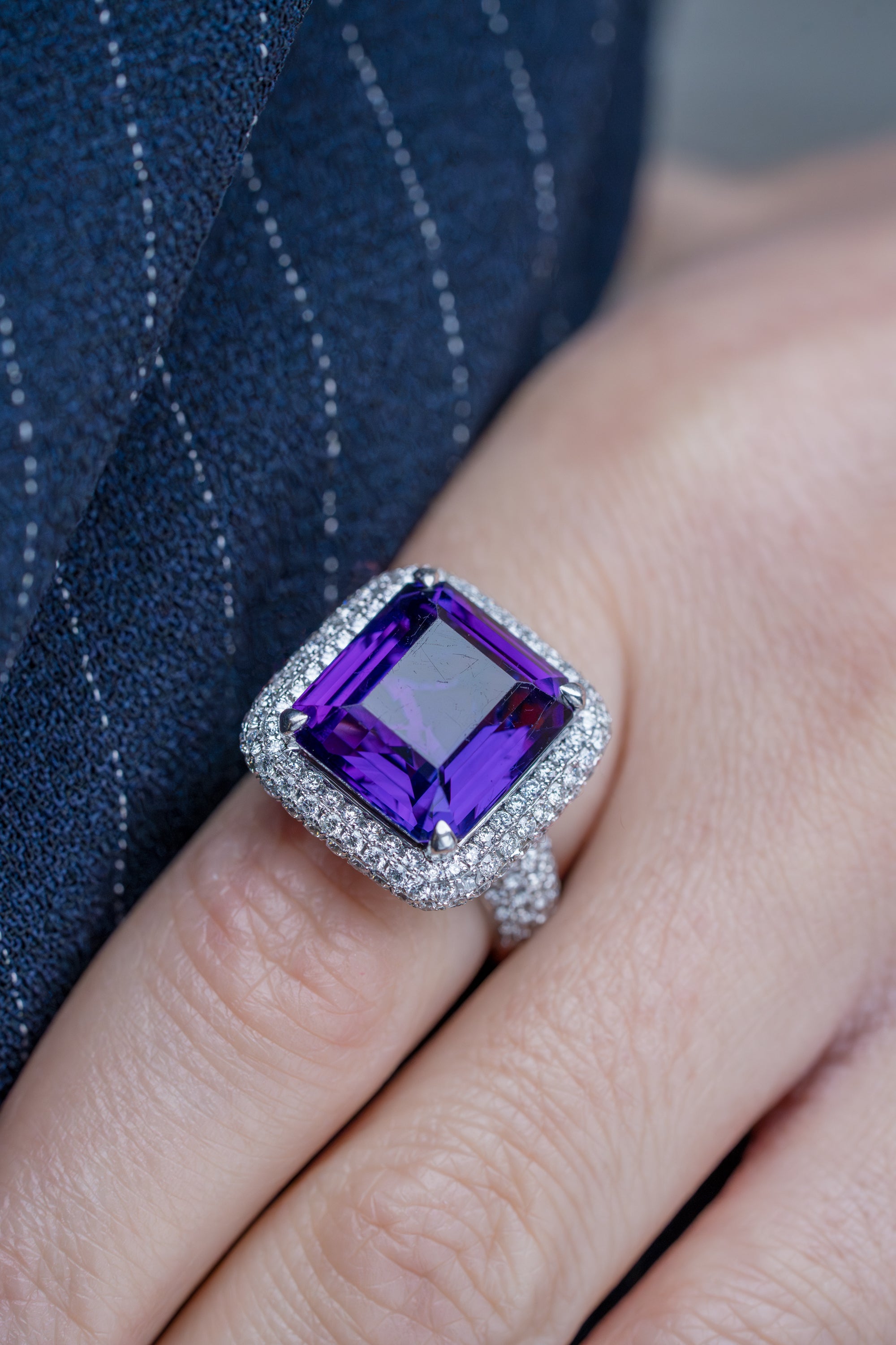 Amethyst & Pavé Diamond Cocktail Ring | 18k White Gold