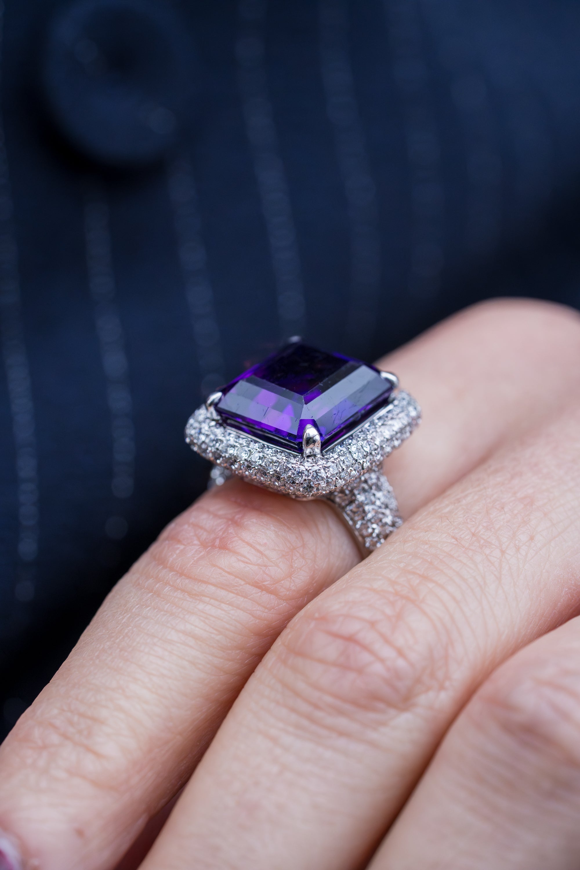 Amethyst & Pavé Diamond Cocktail Ring | 18k White Gold