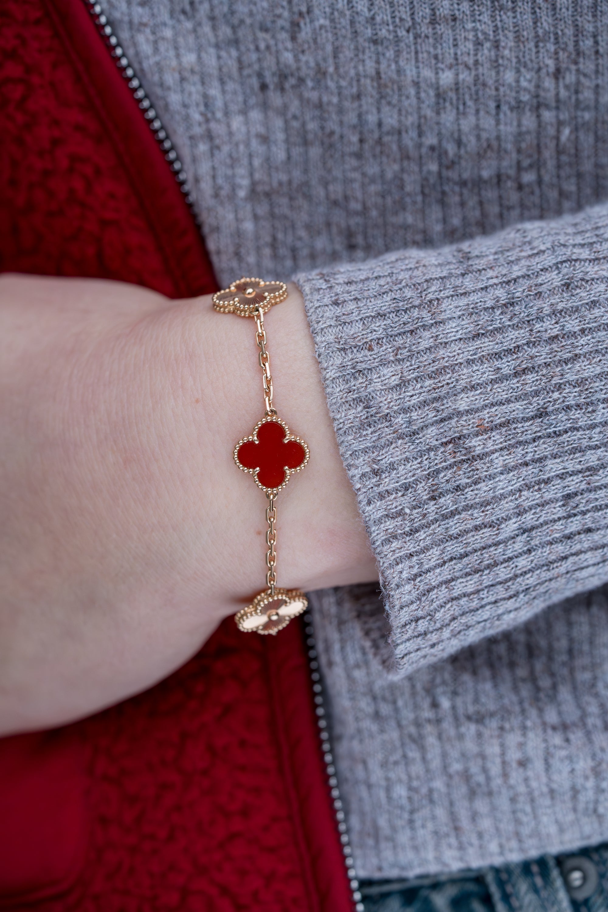 Van Cleef & Arpels Vintage Alhambra Bracelet, 5 Motifs | Carnelian & 18k Rose Gold | Box & Papers | 2025