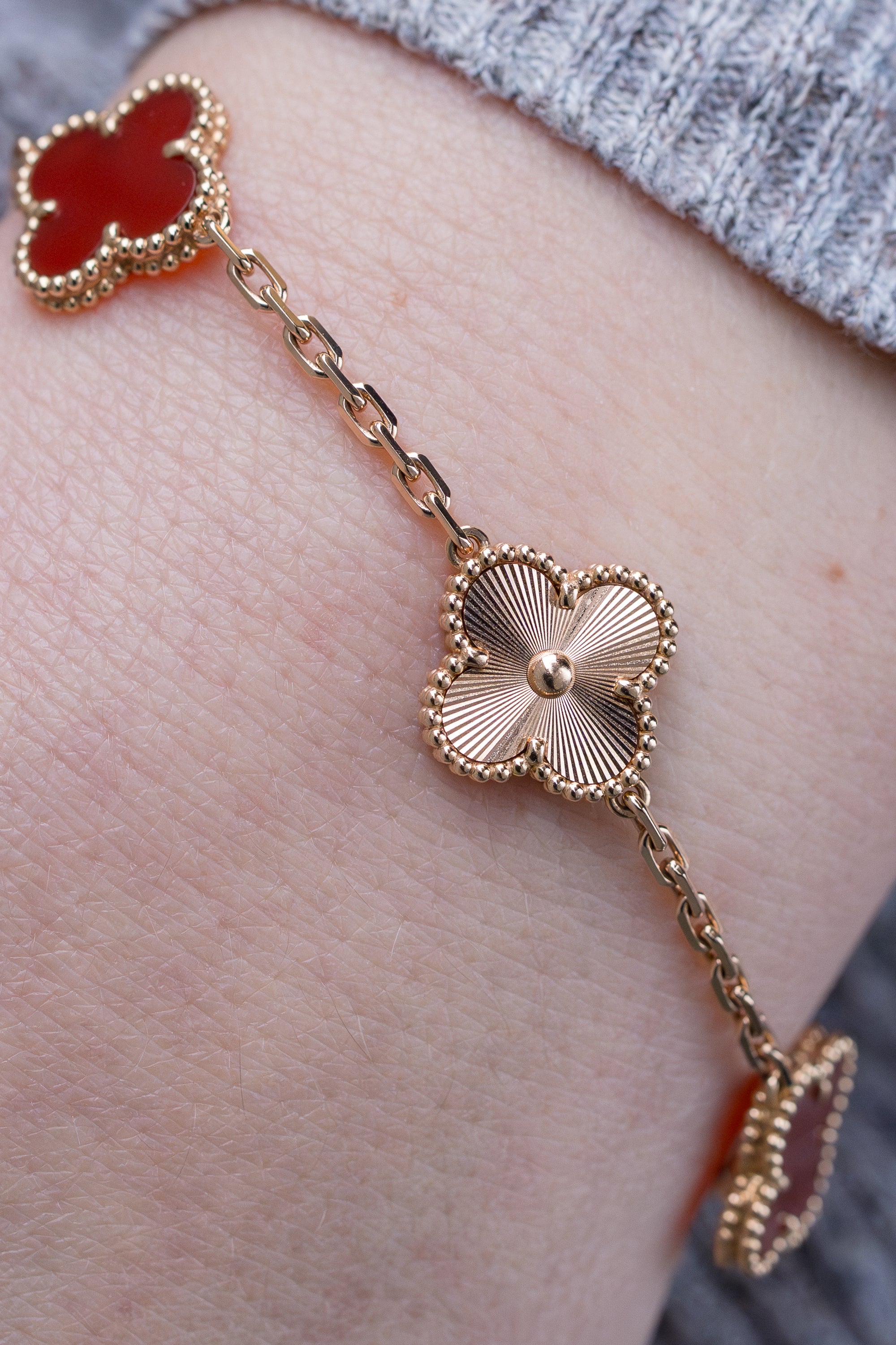 Van Cleef & Arpels Vintage Alhambra Bracelet, 5 Motifs | Carnelian & 18k Rose Gold | Box & Papers | 2025
