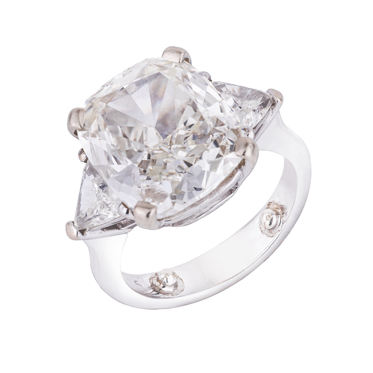 9.01 ct Cushion-Cut Diamond Three-Stone Engagement Ring | 18k White Gold | K Colour, VS2 Clarity | HRD Certified