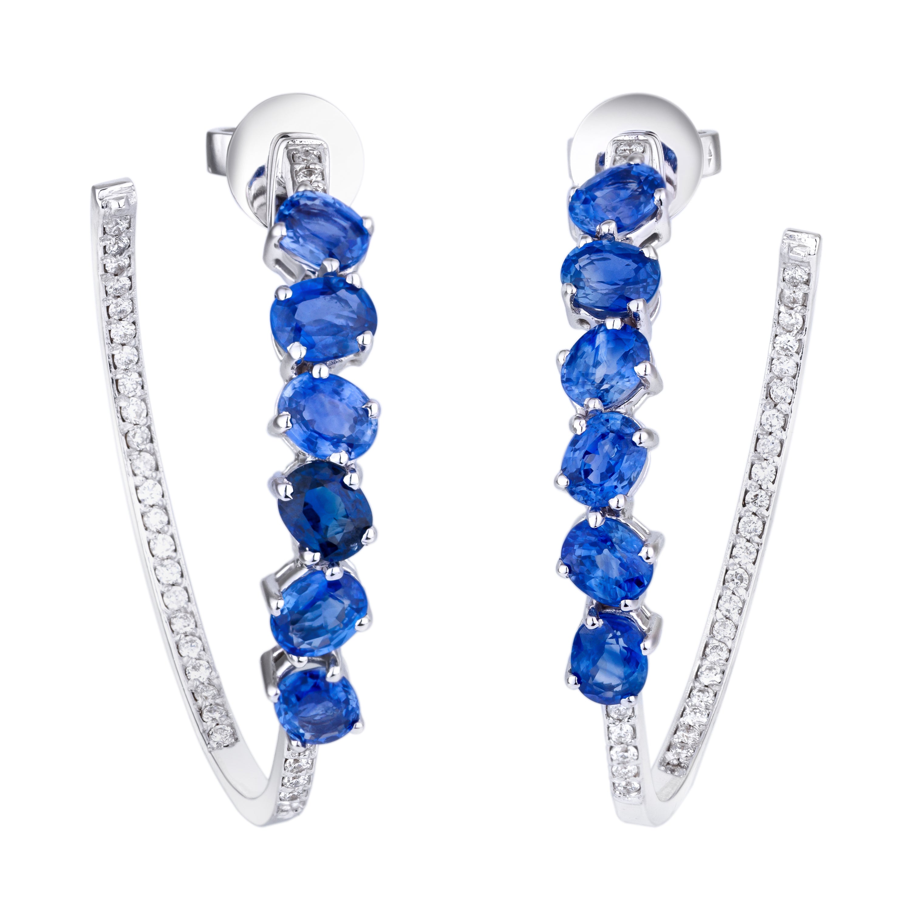 Sapphire & Diamond Open Hoop Earrings | 18k White Gold