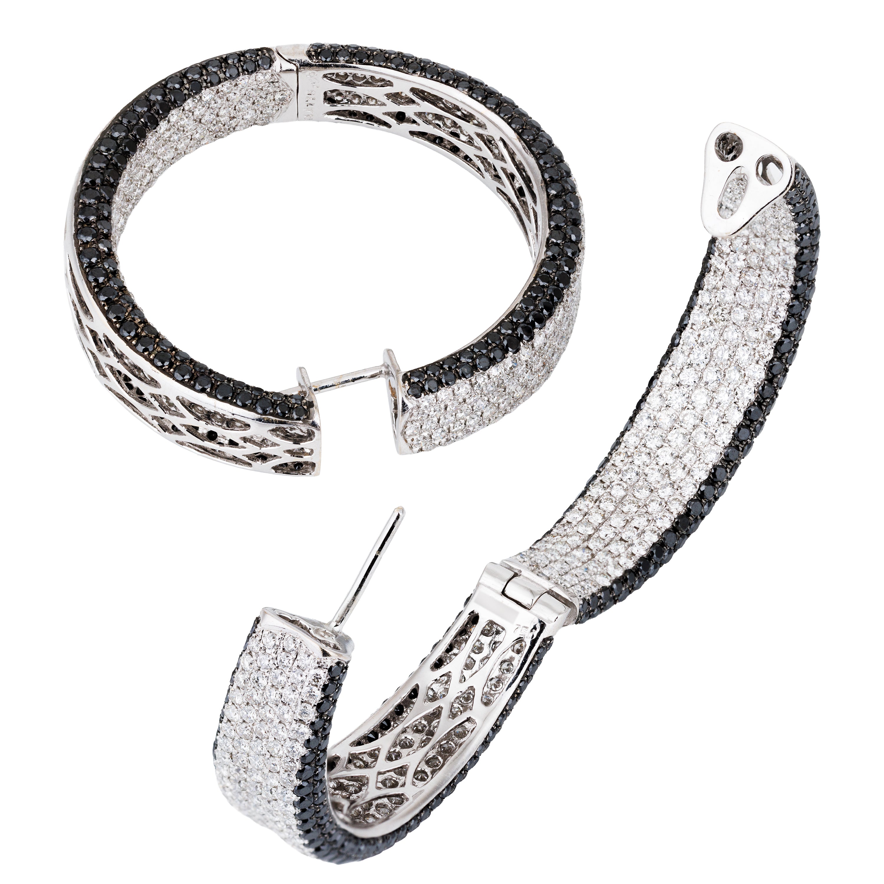 Black & White Diamond Large Statement Hoop Earrings | 18k White Gold