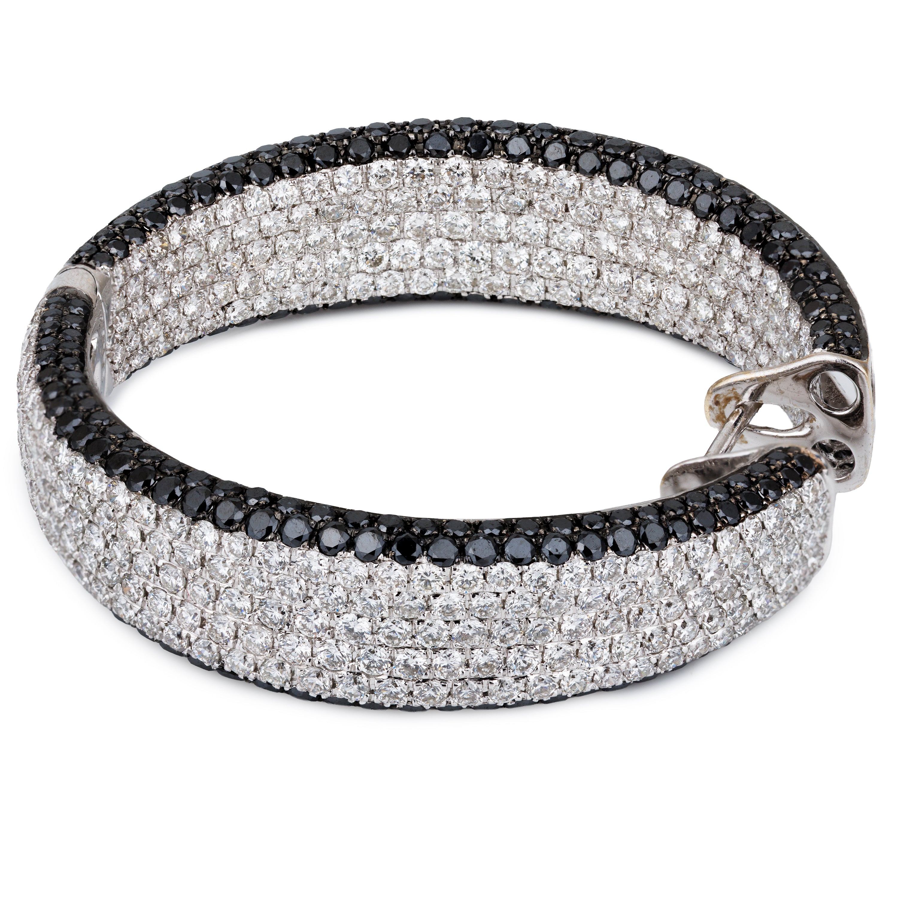 Black & White Diamond Large Statement Hoop Earrings | 18k White Gold