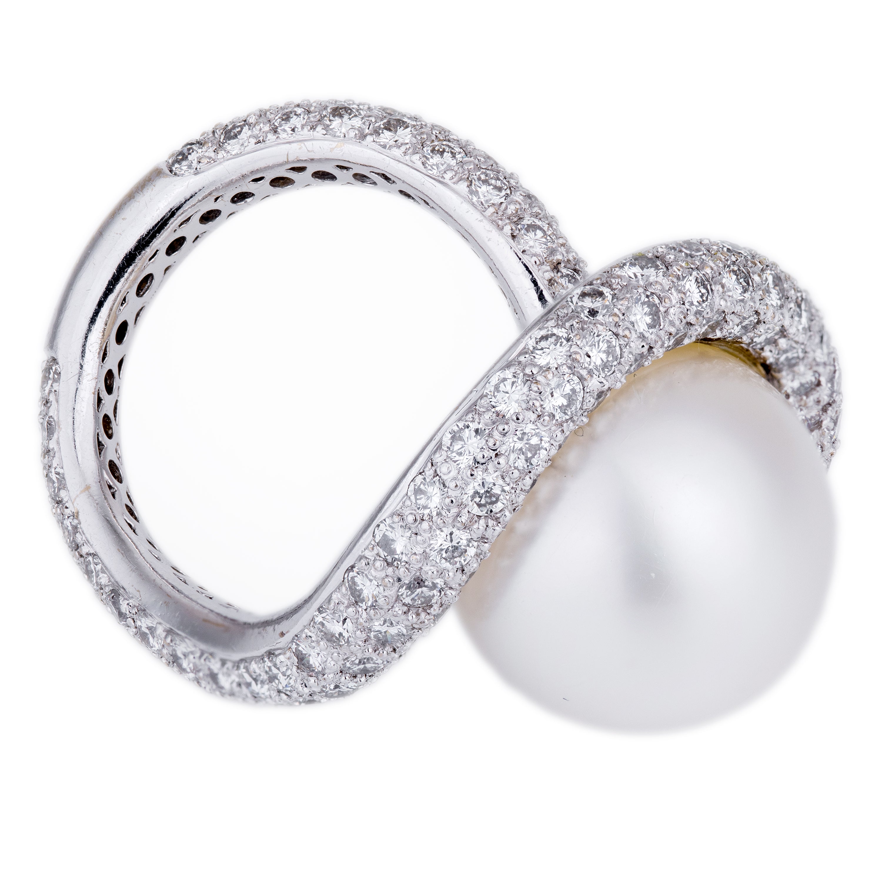 Pearl & Diamond Ring | Pave Diamonds | 18k White Gold