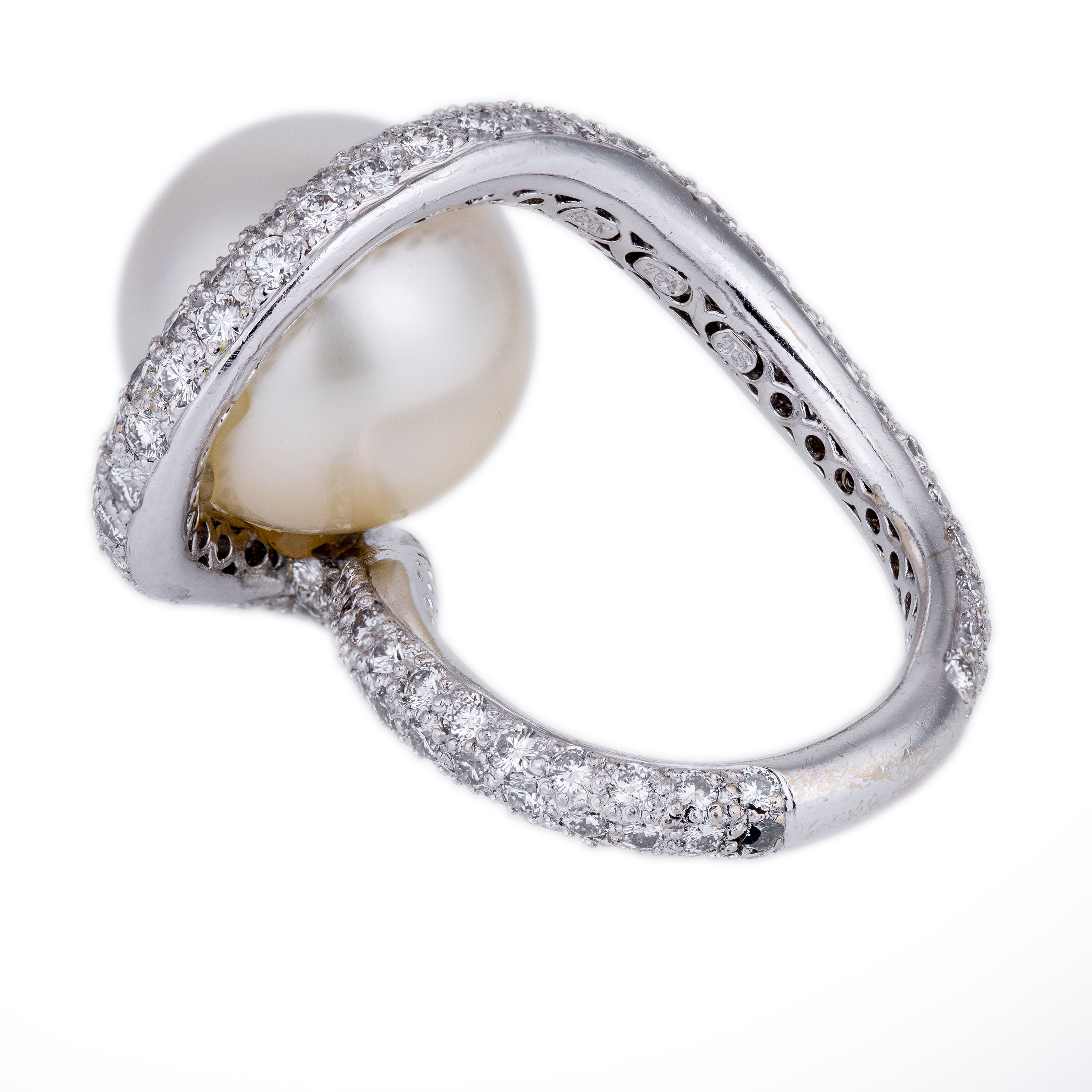 Pearl & Diamond Ring | Pave Diamonds | 18k White Gold