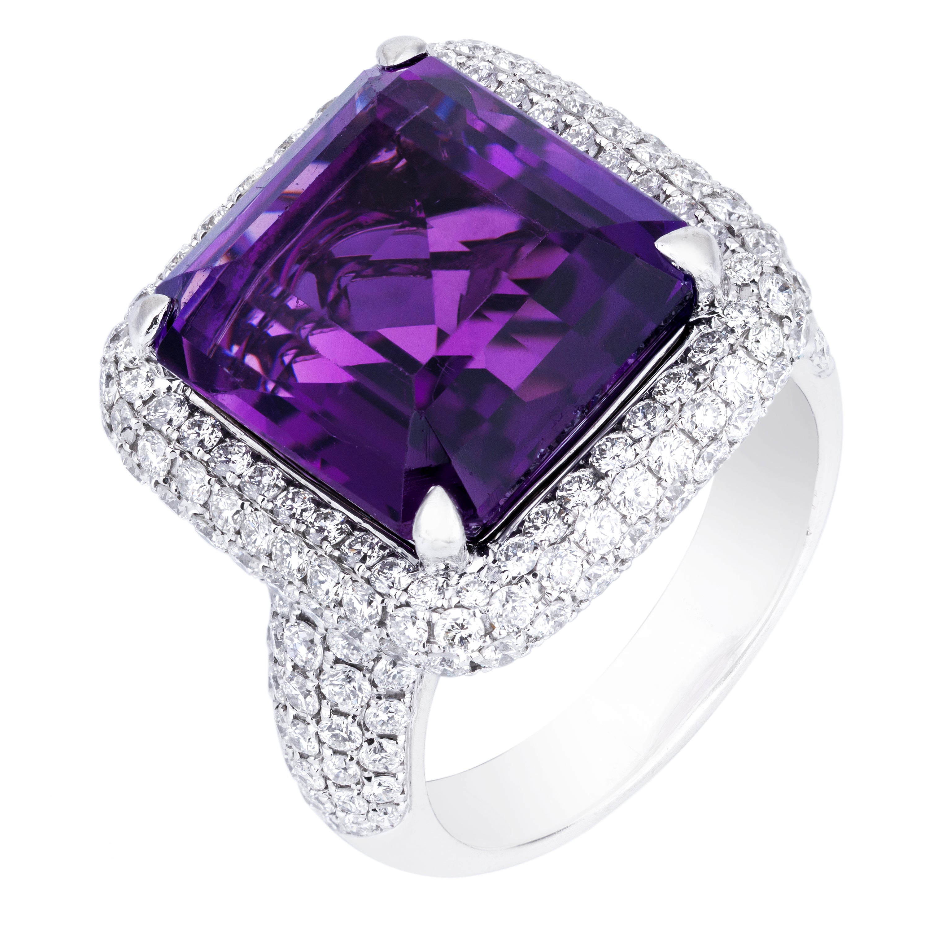 Amethyst & Pavé Diamond Cocktail Ring | 18k White Gold
