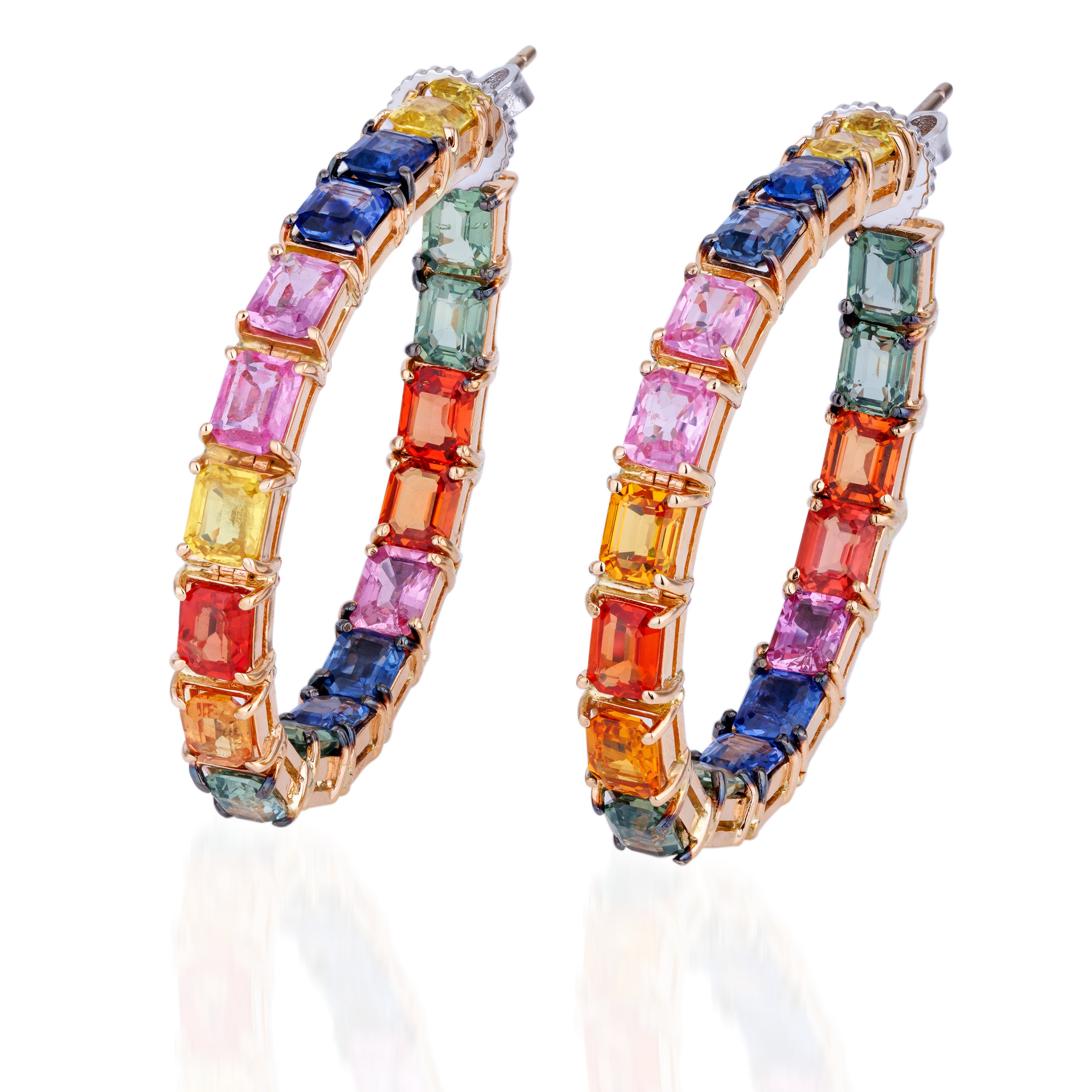 Rainbow Multi-Gem Hoop Earrings | 18k Rose & White Gold