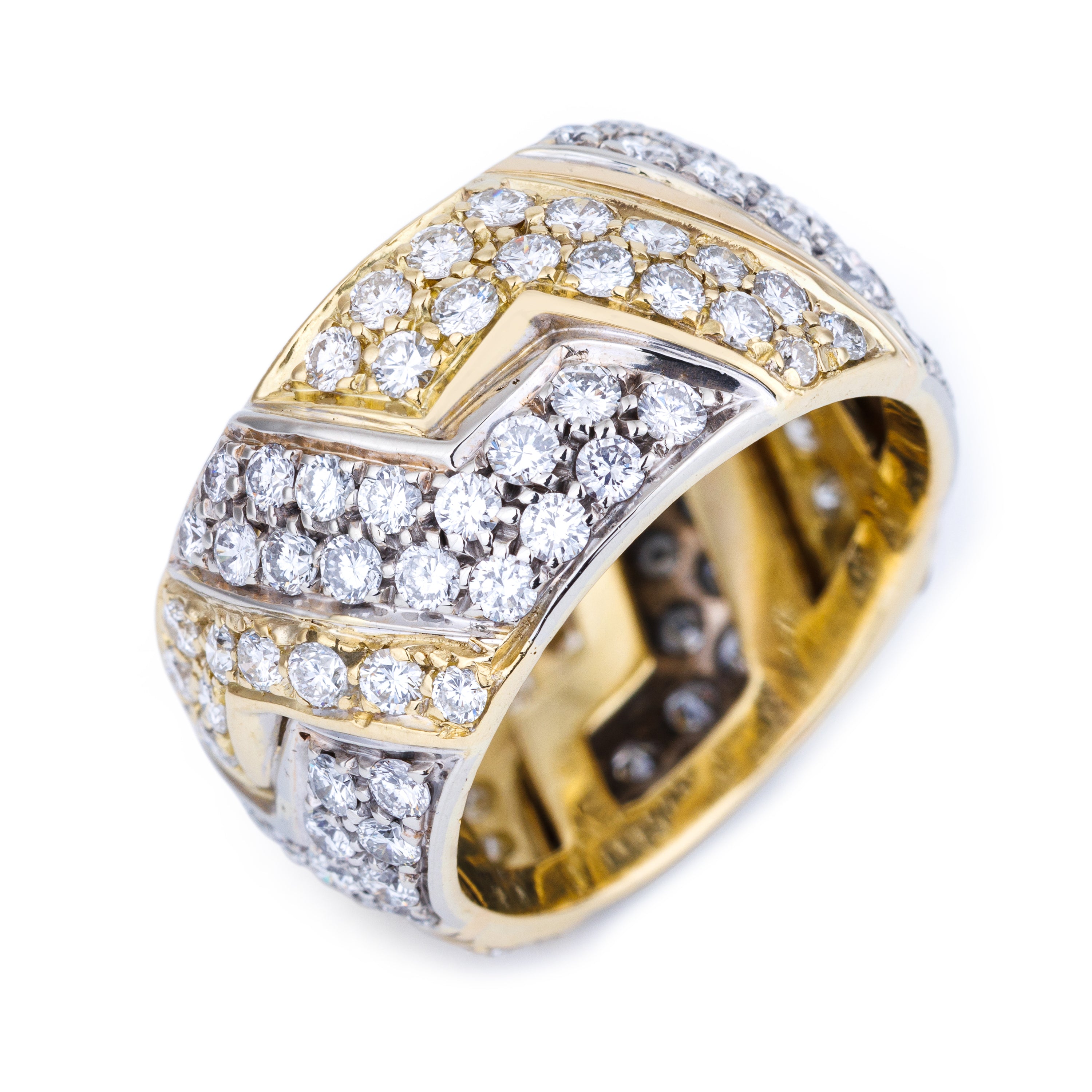 Diamond Zig-Zag Patterned Ring | 18k White & Yellow Gold