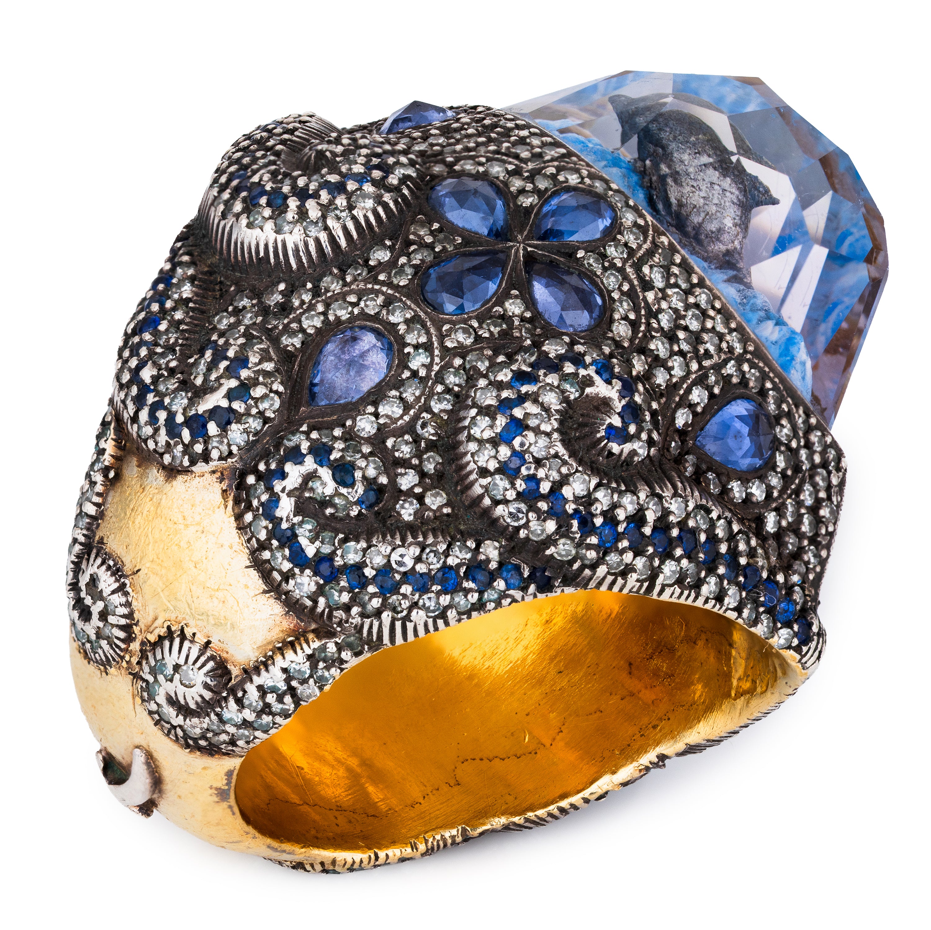 Sevan Bıçakçı Dolphin Ring | Blue Sapphire & Pavé Diamonds | Silver & 24k Yellow Gold | 2009