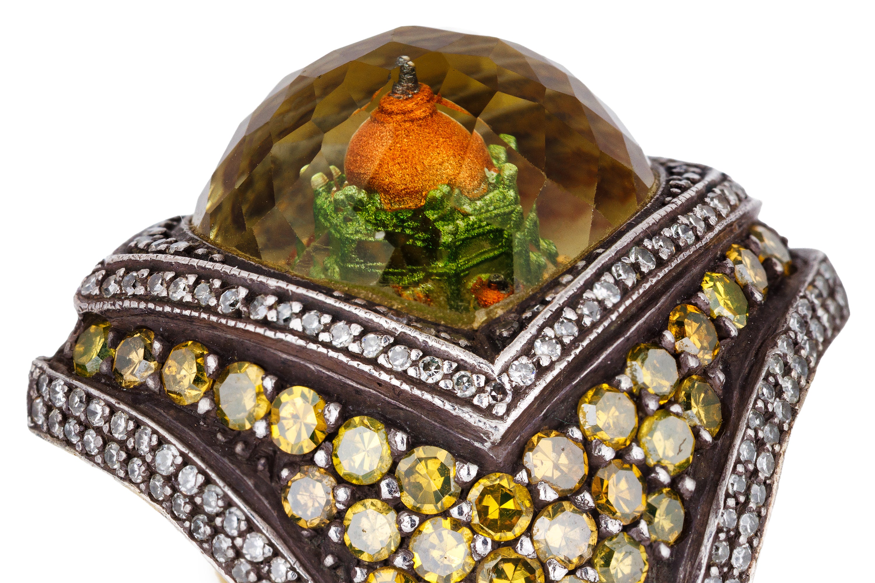 Sevan Bıçakçı Mosque Ring | Citrine & Pavé Diamonds | 8 & 24k White & Yellow Gold | 2007