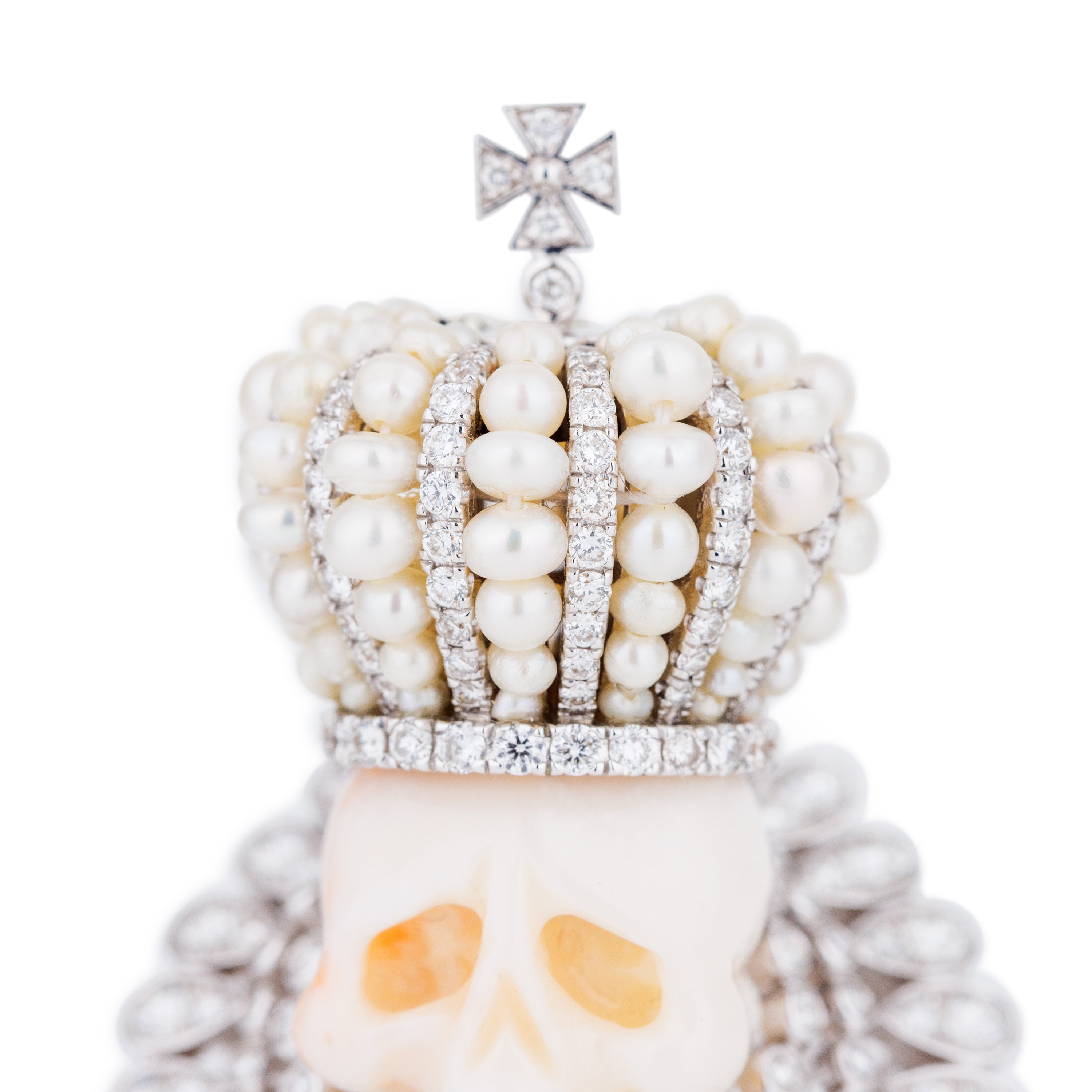 Regal Skeleton Ring with Pearls & Pavé Diamonds | 18k White Gold