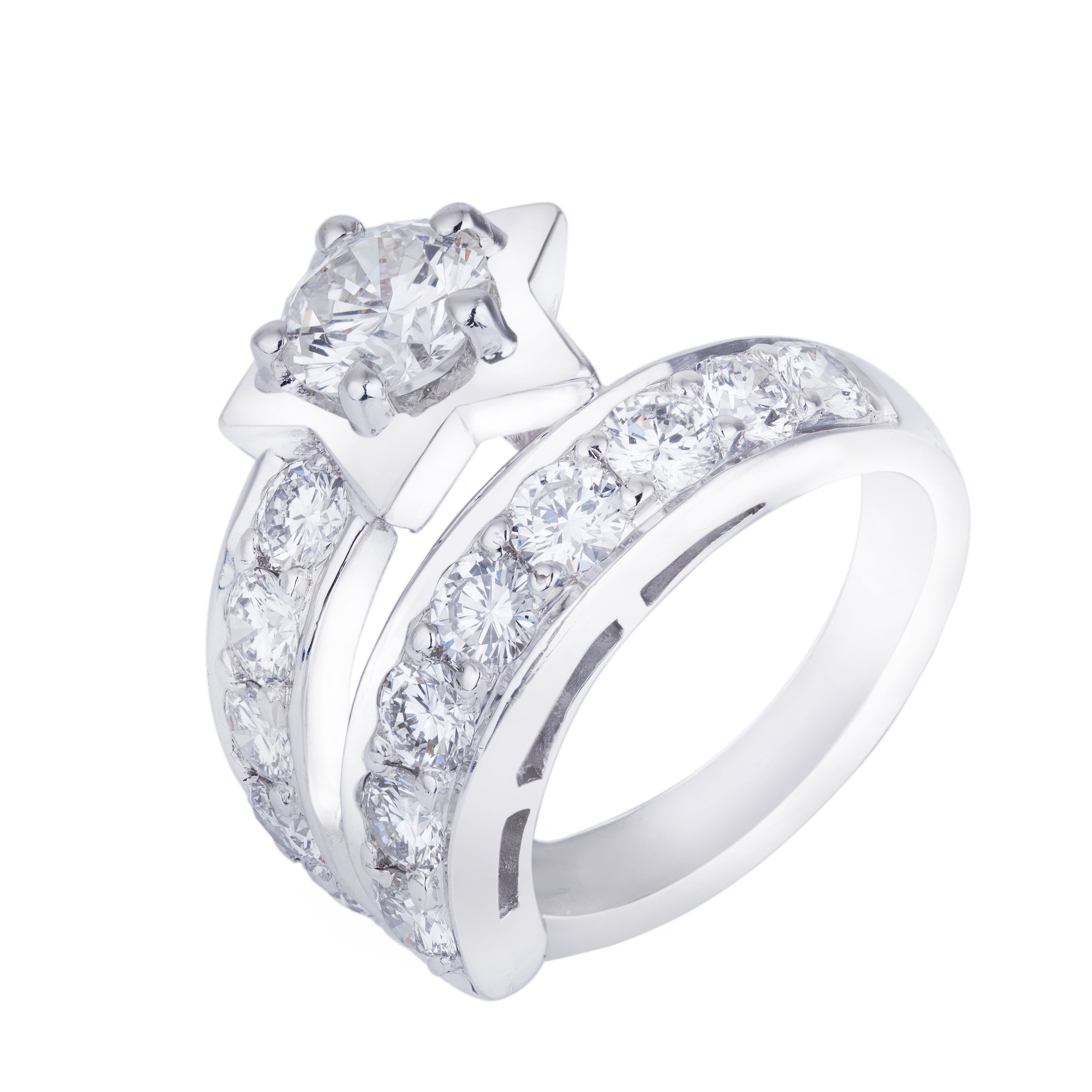 Pavé Diamond Star Ring | 18k White Gold