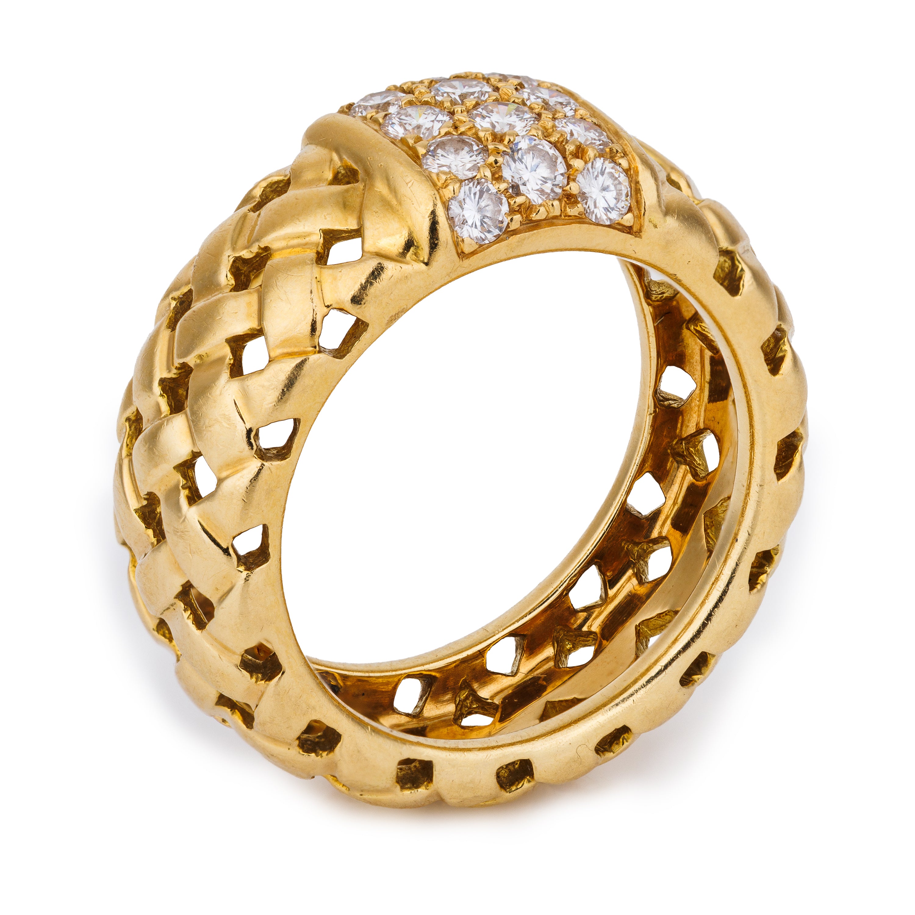 Tiffany Vannerie Basket Weave Diamond Ring | 18k Yellow Gold | 1995
