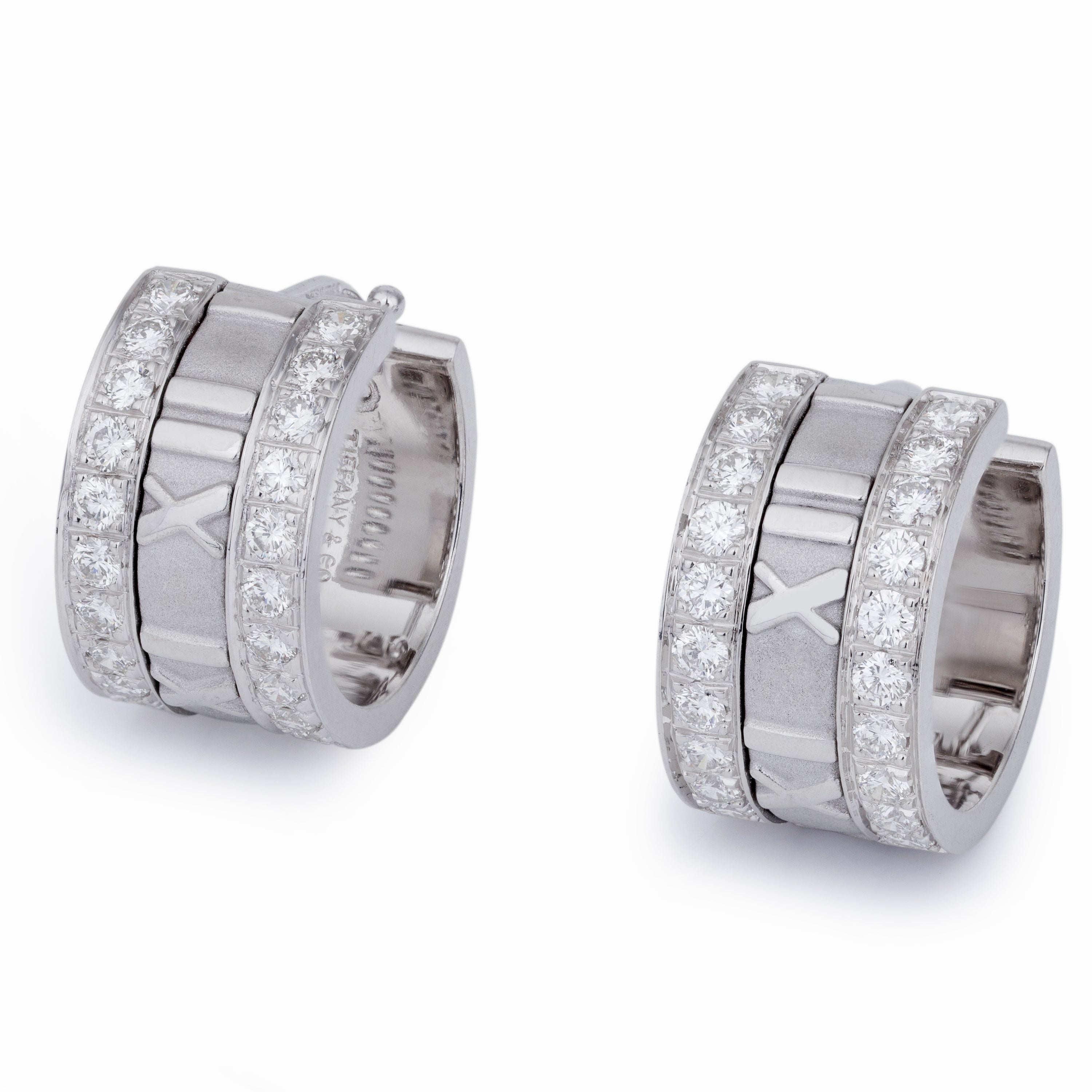 Tiffany & Co. Atlas Mini Hoop Earrings | Diamonds | 18k White Gold | 1990's