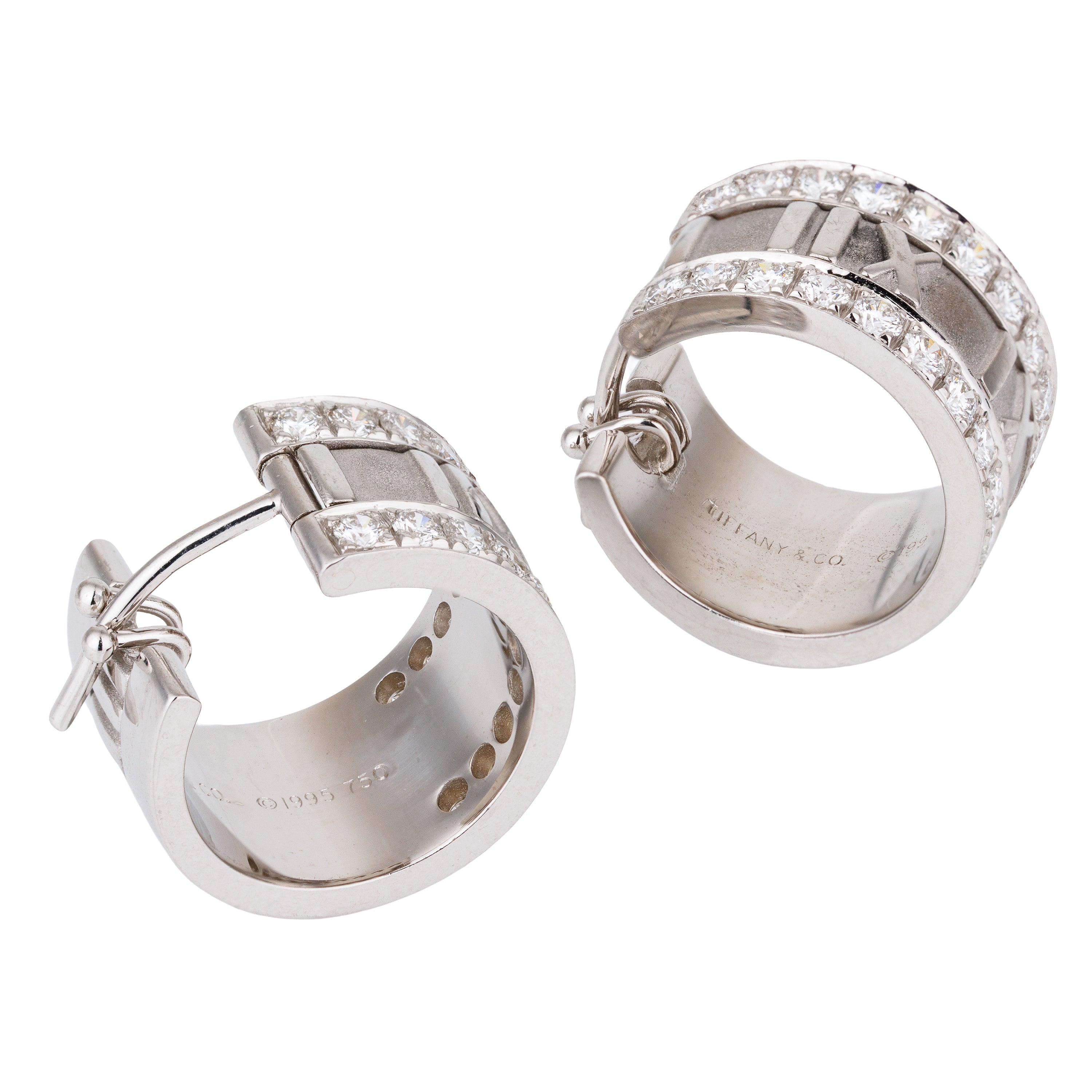 Tiffany & Co. Atlas Mini Hoop Earrings | Diamonds | 18k White Gold | 1990's