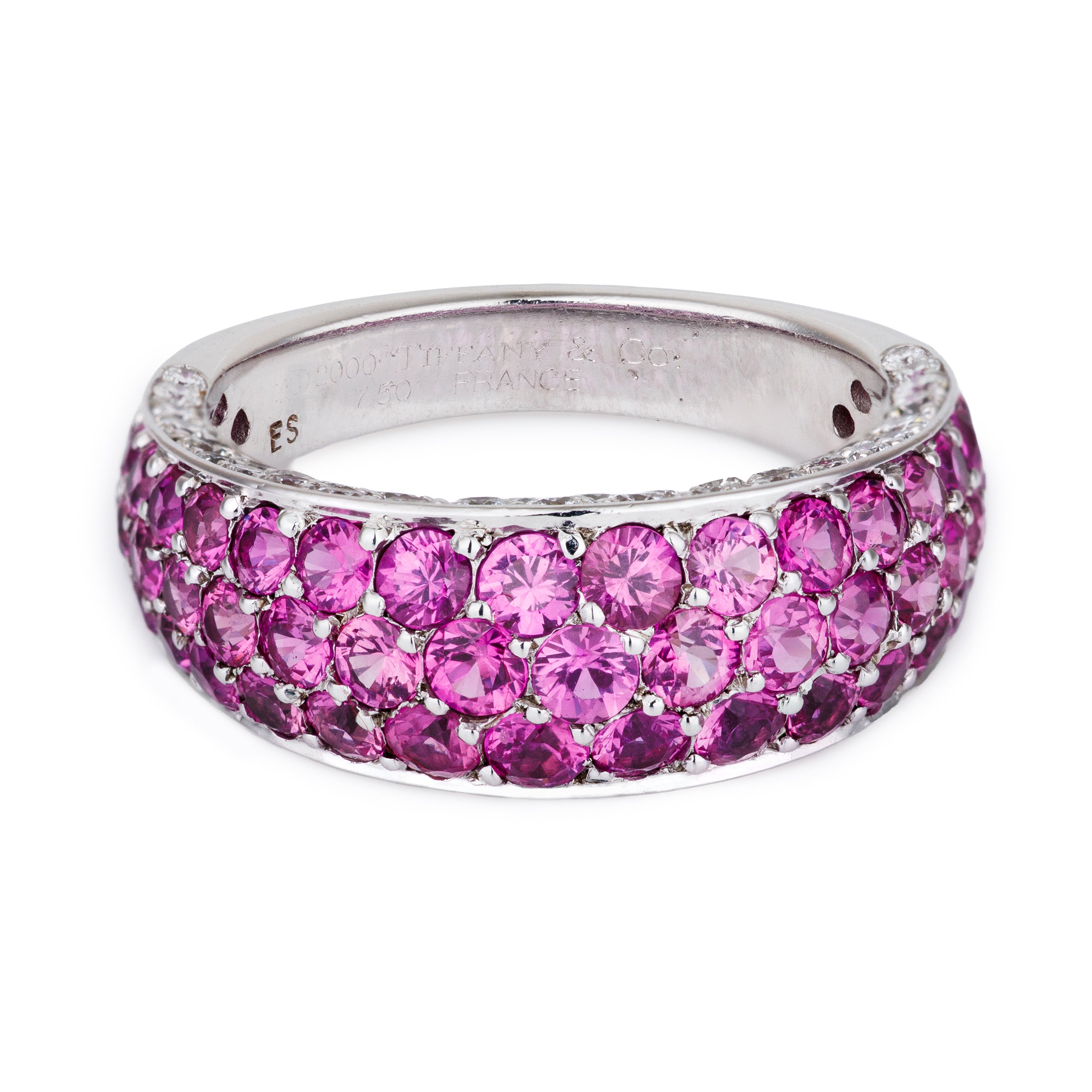 Tiffany Pink Sapphire & Pavé Diamond Ring | 18k White Gold | 2000