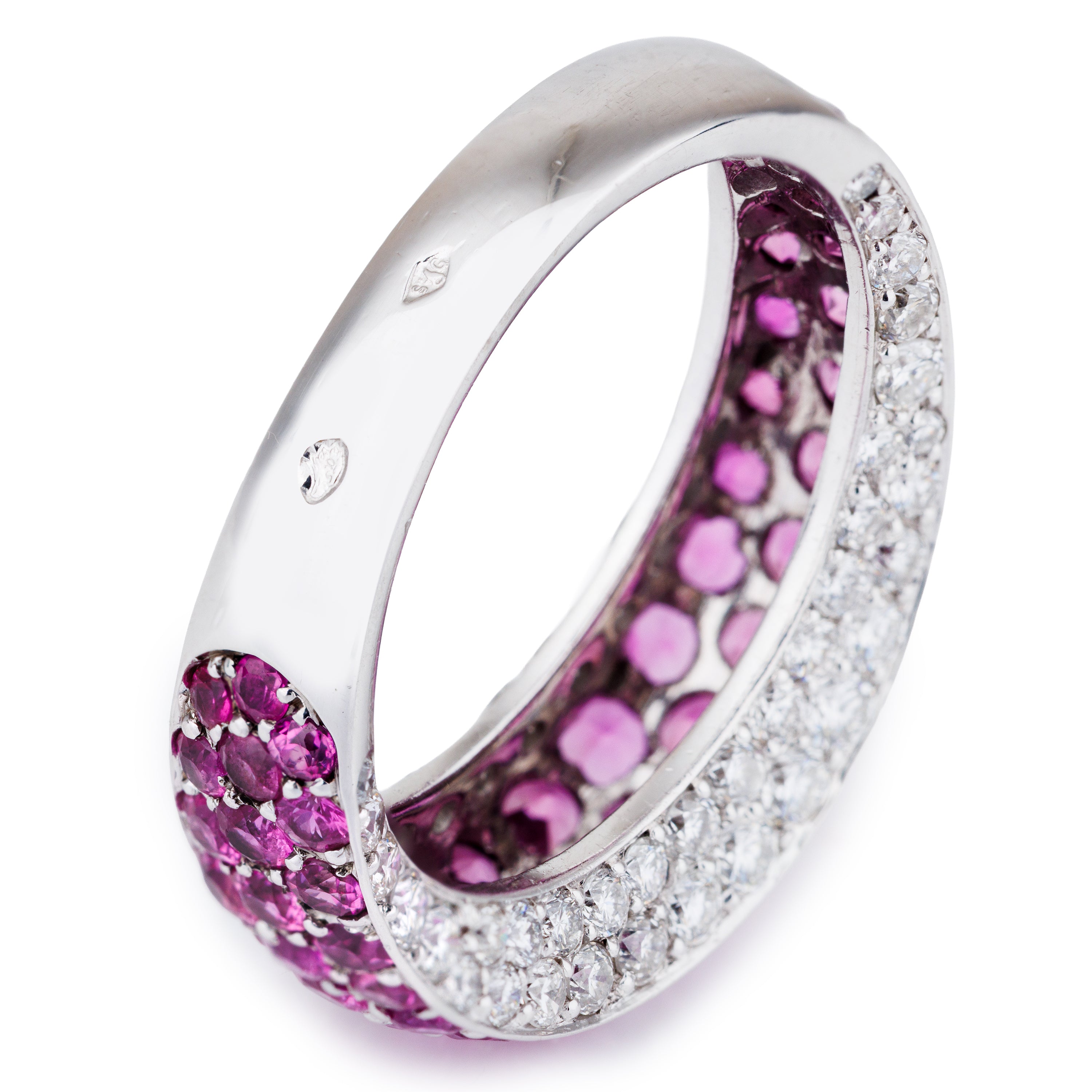 Tiffany Pink Sapphire & Pavé Diamond Ring | 18k White Gold | 2000