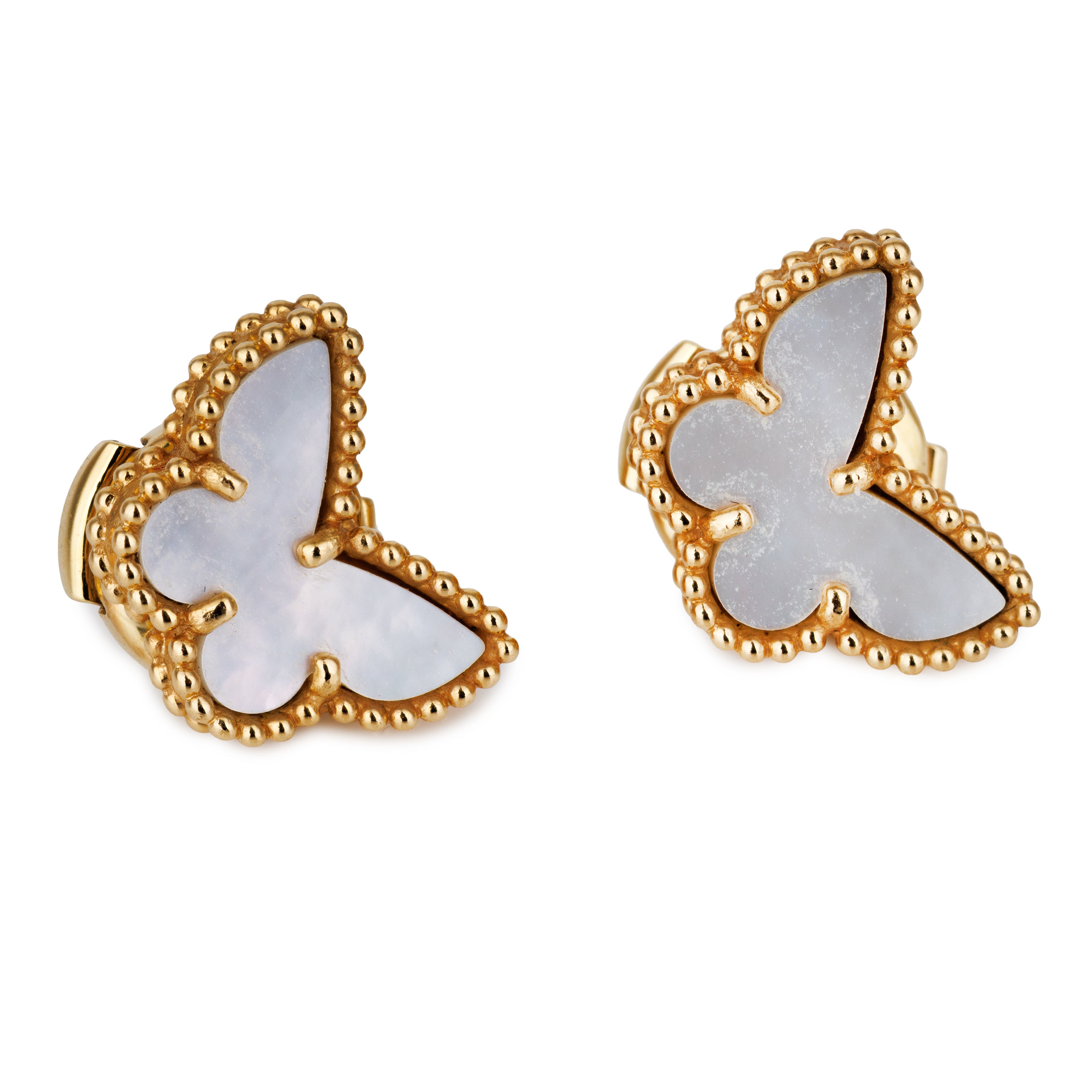 Van Cleef & Arpels Sweet Butterflies Earstuds | Mother Of Pearl | 18k Yellow Gold Earrings | Papers | 2019