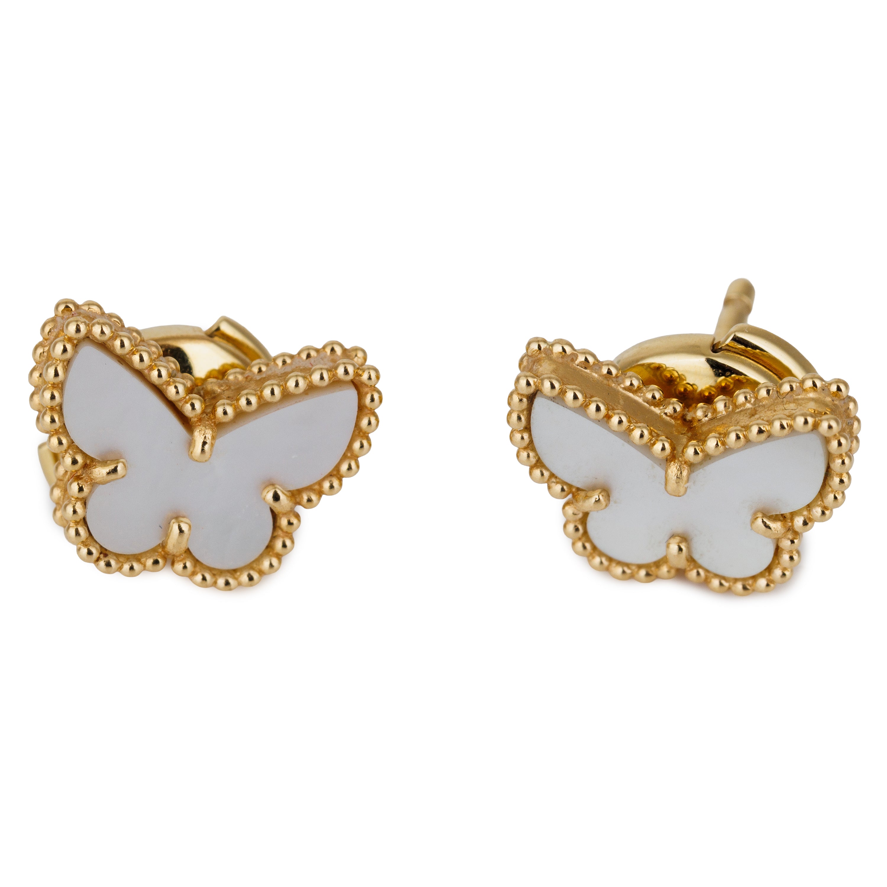 Van Cleef & Arpels Sweet Butterflies Earstuds | Mother Of Pearl | 18k Yellow Gold Earrings | Papers | 2019