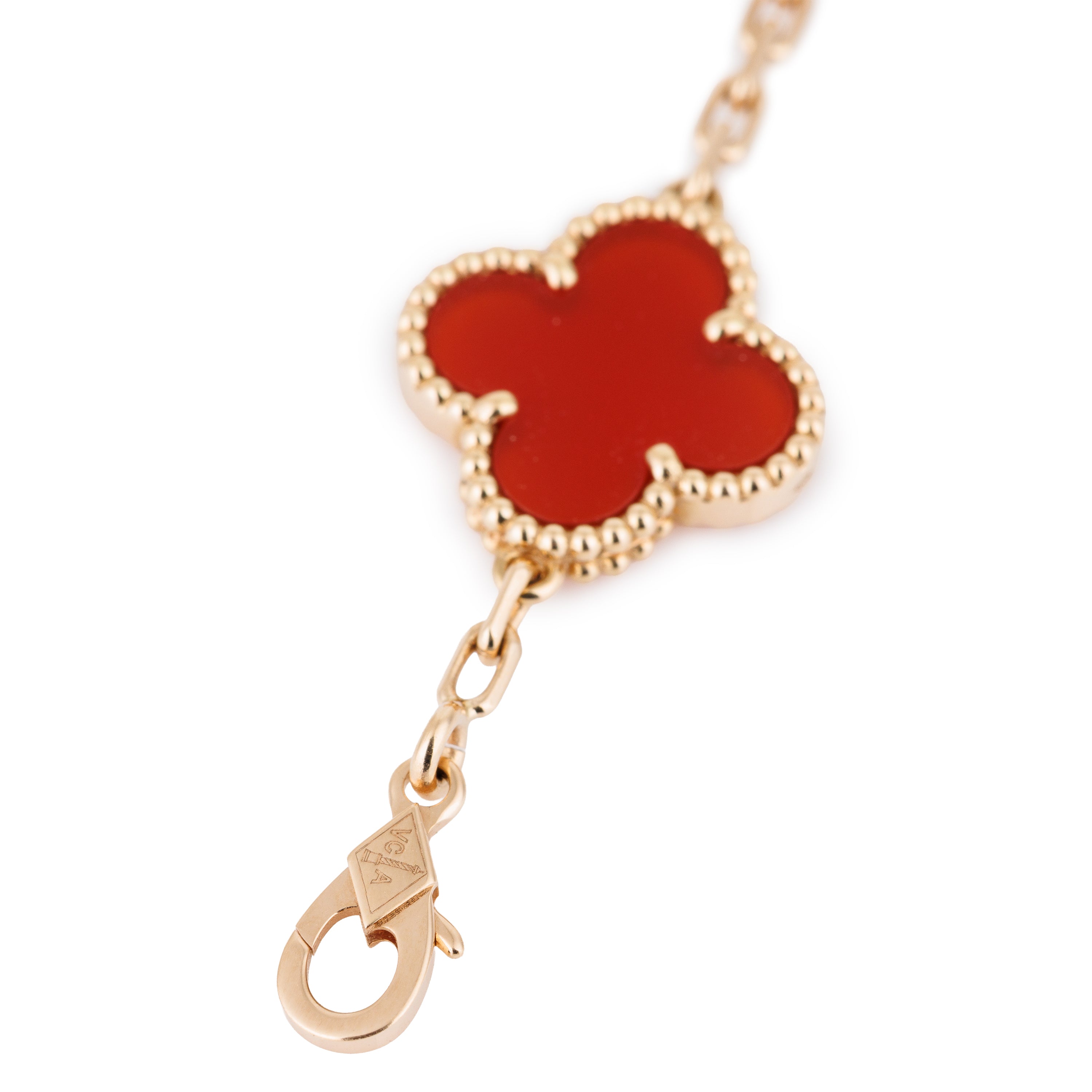 Van Cleef & Arpels Vintage Alhambra Bracelet, 5 Motifs | Carnelian & 18k Rose Gold | Box & Papers | 2025