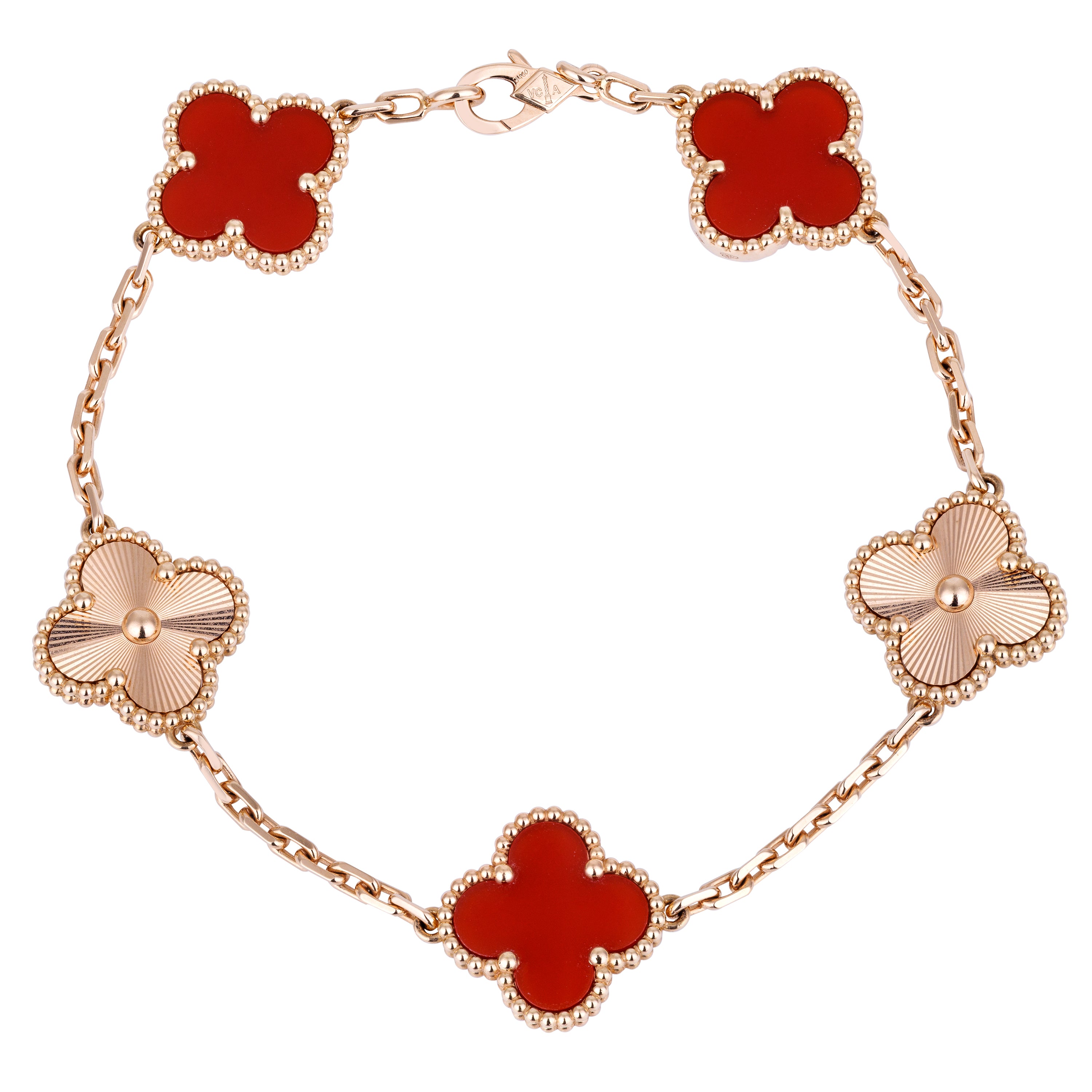 Van Cleef & Arpels Vintage Alhambra Bracelet, 5 Motifs | Carnelian & 18k Rose Gold | Box & Papers | 2025