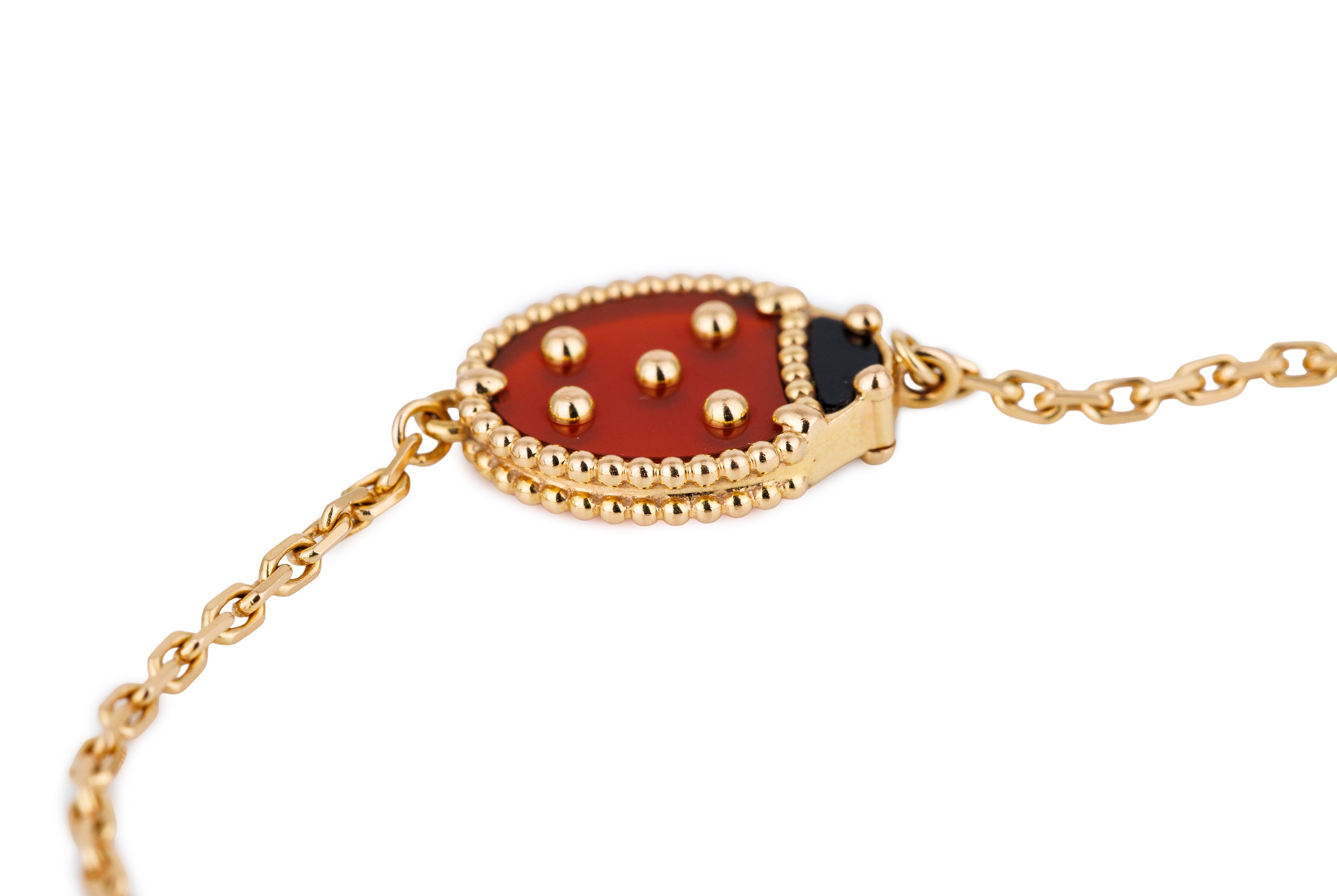 Van Cleef & Arpels Lucky Spring Bracelet | Closed Wings Ladybug | Carnelian & Onyx | 18k Rose Gold | Papers | 2021