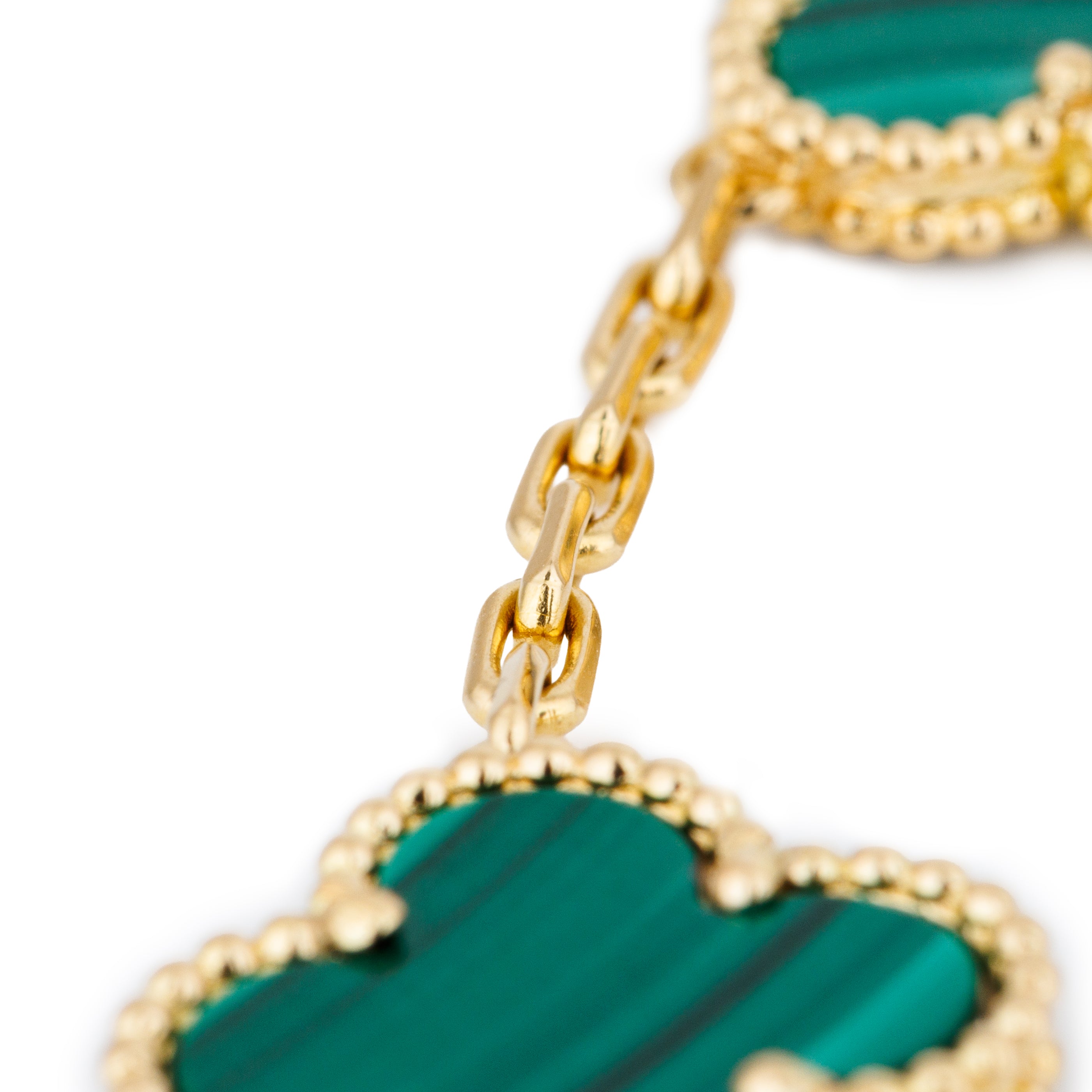 Van Cleef & Arpels Vintage Alhambra Malachite 5 Motif Bracelet | 18k Yellow Gold