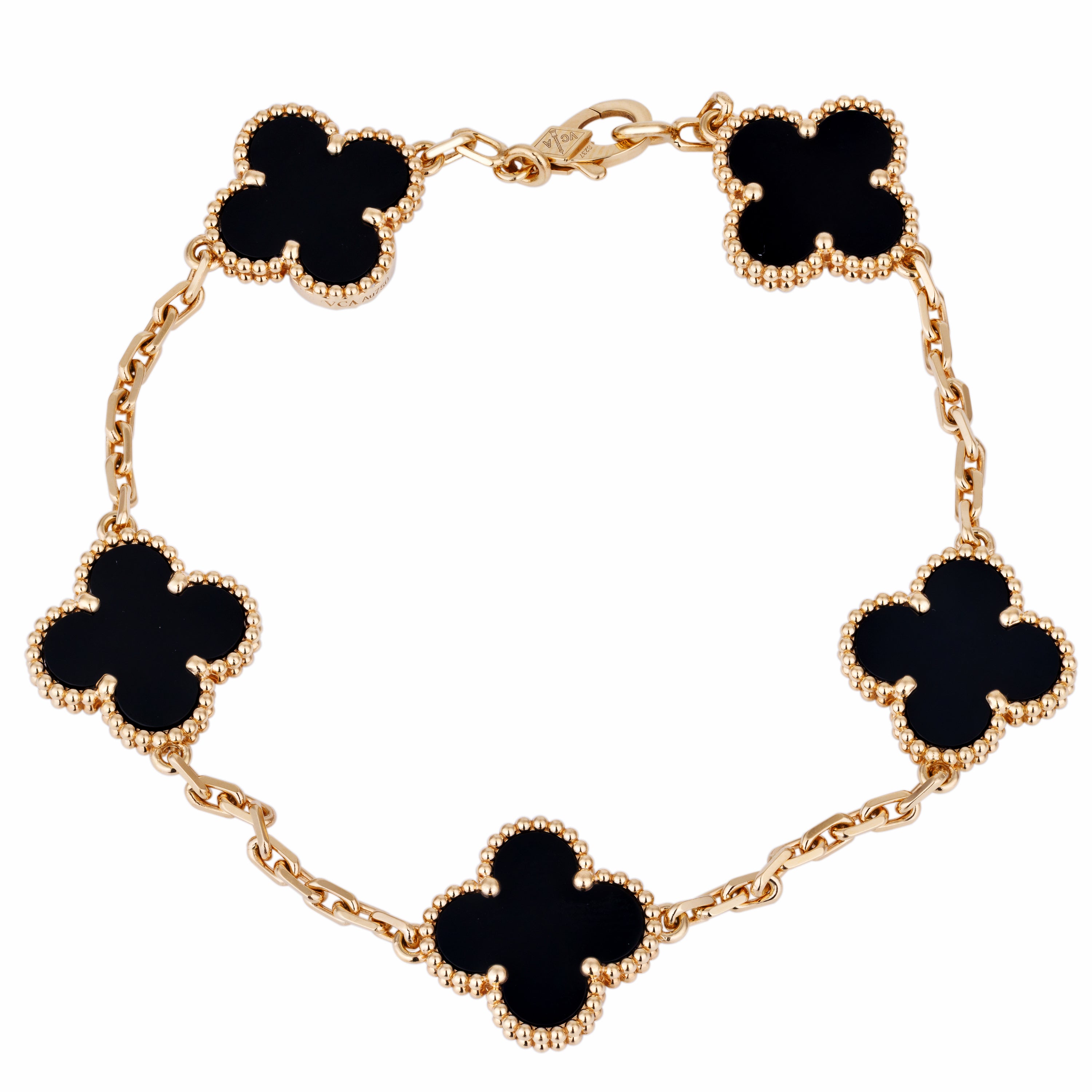 Van Cleef & Arpels Vintage Alhambra Bracelet, 5 Motifs | Onyx & 18k Yellow Gold | Box & Papers | 2023